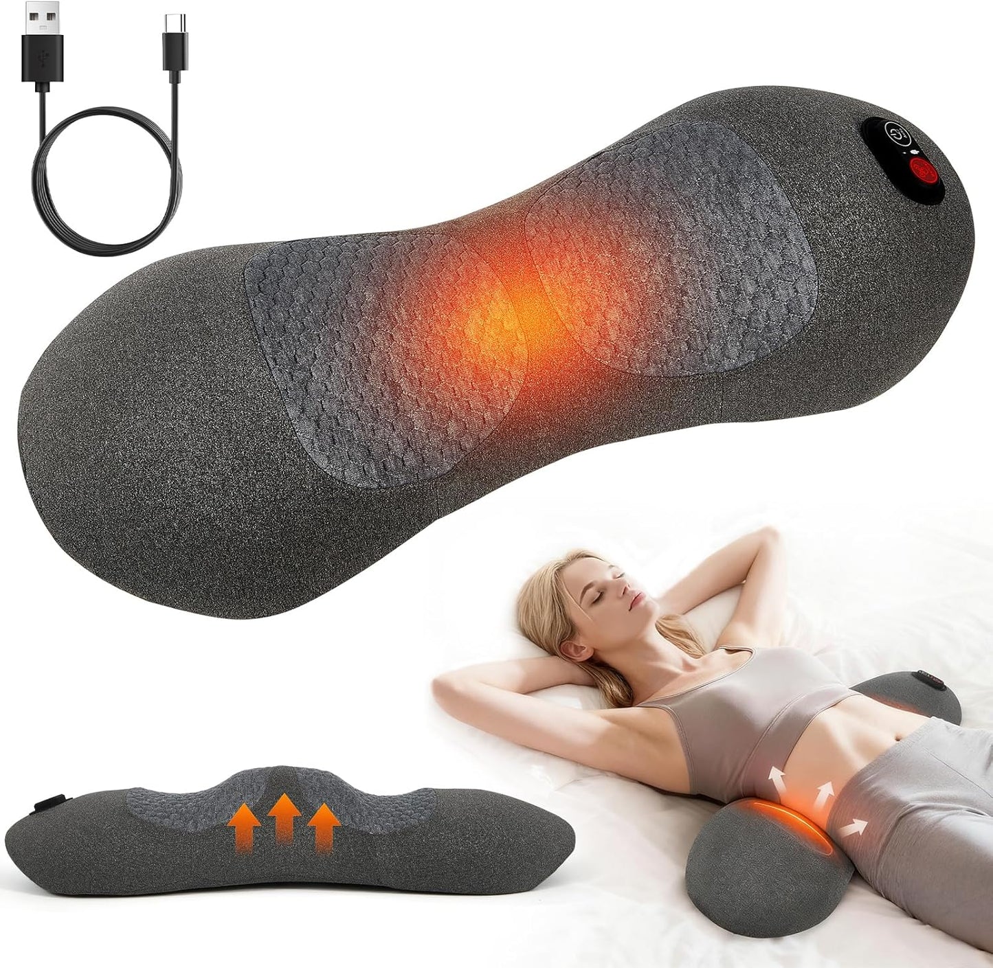 Triple Fusion Back Massager - Smooth Spine Pain Relief Device with Heat | Deep Tissue for Sciatica & Lower Back Pain