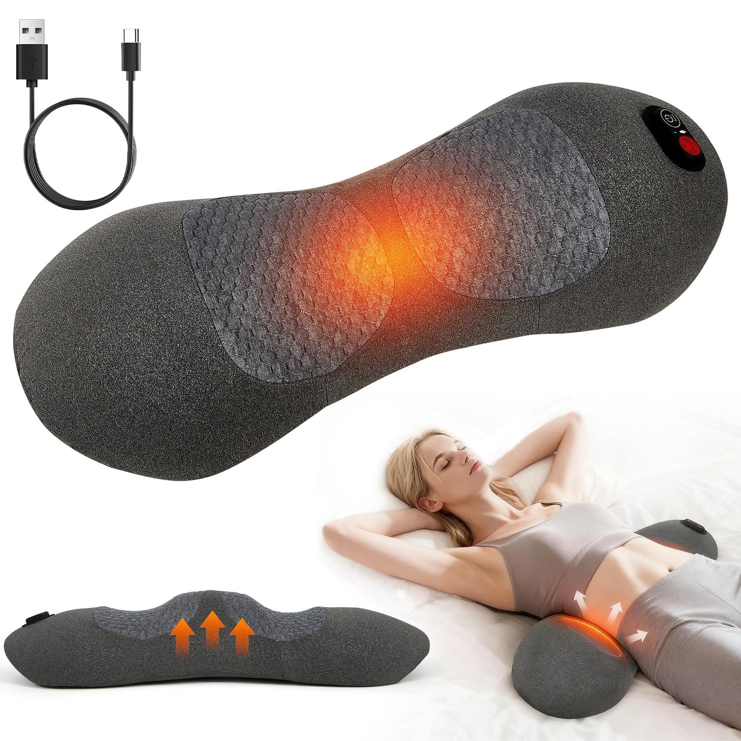KITCADA Smooth Spine Triple Fusion Back Massager with Heat - Sciatica Pain Relief & Spine Decompression Device, Deep Tissue Massager for Lower Back Pain, Office Chair and Home Use