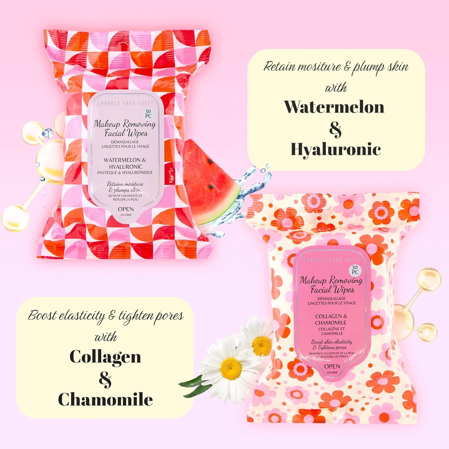 Makeup Removal Wipes - 120pc Variety Set with Hyaluronic Acid, Collagen & Rose Water | 4-Pack Cleansing Towelettes