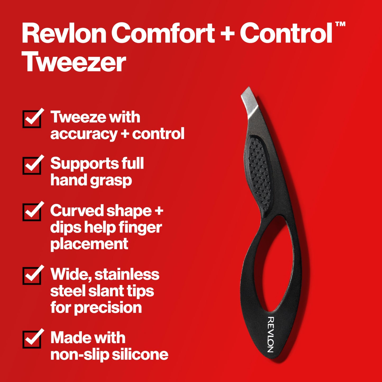 Revlon Comfort and Control Tweezer, Easy to Use Eyebrow Tool with Wide Grip, 1 count