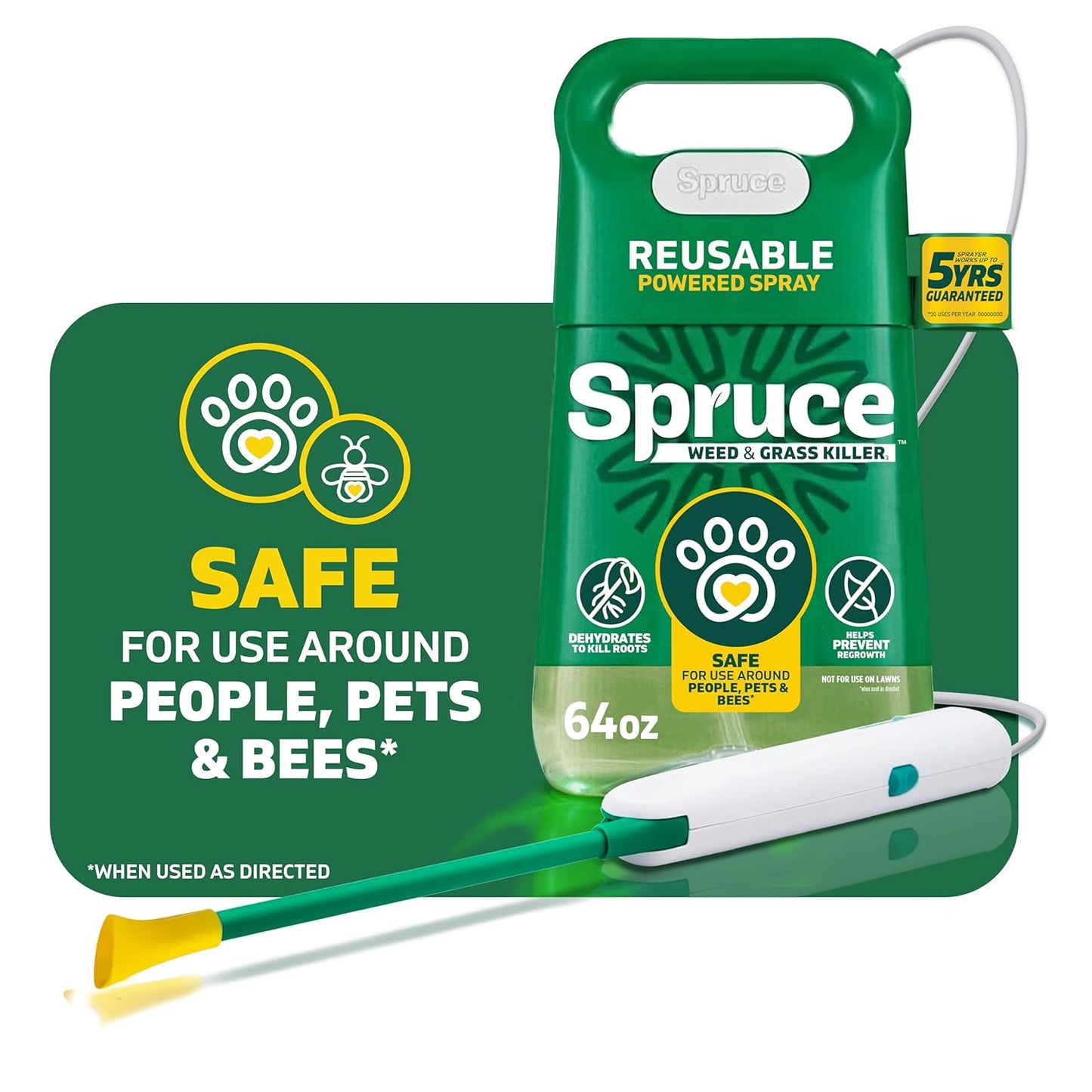 Weed Killer Spray Power Wand Kit - Effective Spot Treatment for Lawns & Gardens | 64 oz with 2 AA Batteries