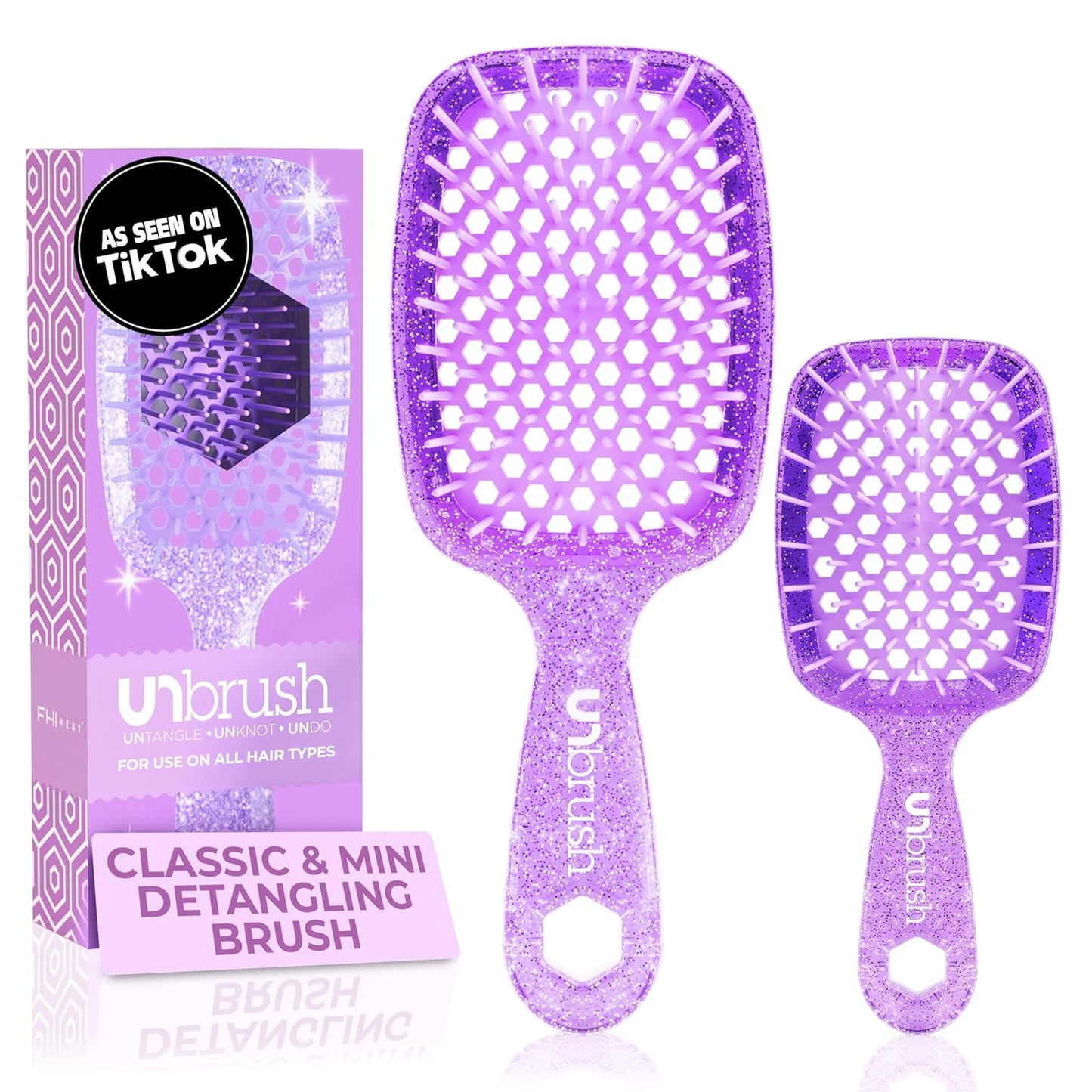 FHI Heat Detangling Brush Combo Pack - Original & Mini UNbrush for All Hair Types | DuoFlex Anti-Static Vented Brush
