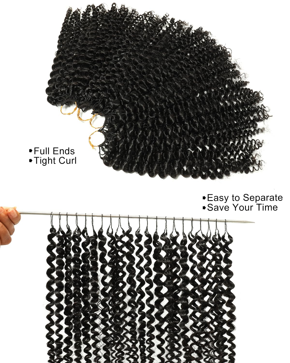 BEEOS Kinky Curly Human Crochet Hair 160g, Pre-Separated Knotless Invisible Crochet Human Hair Extensions for Women 20 Inch Natural Black