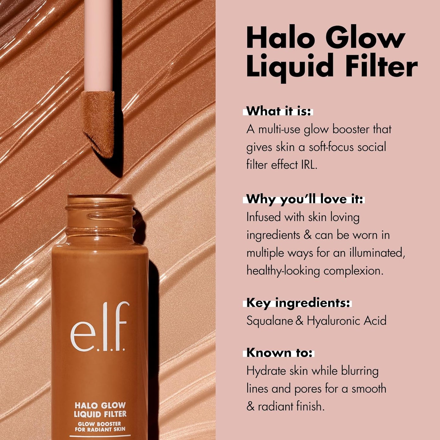 e.l.f. Halo Glow Liquid Filter - Complexion Booster with Hyaluronic Acid for Soft-Focus Glow | 00 Fair Shade