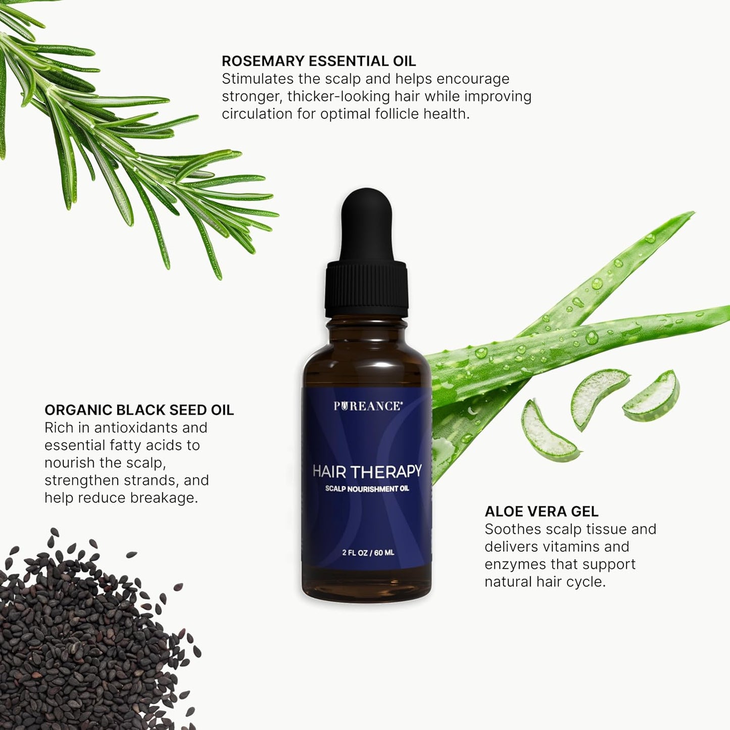 Hair Growth Oil - Nourishing Scalp Serum for Dry & Frizzy Hair | Aloe Vera, Castor & Essential Oils - 2 Fl OZ