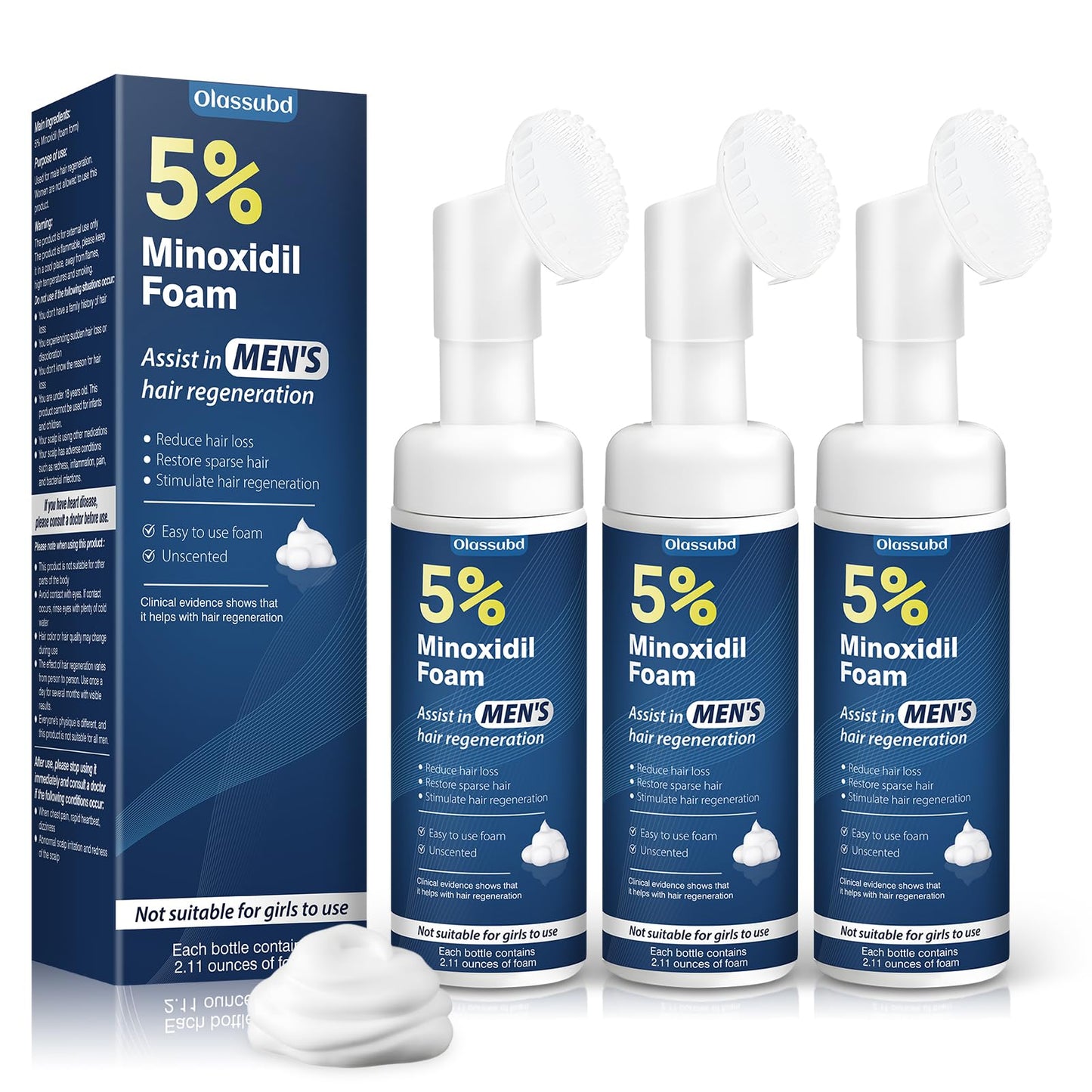 Minoxidil 5% Foam for Men Hair Growth Foam Suitable for Hair Thinning Receding Hairline and Hair Loss