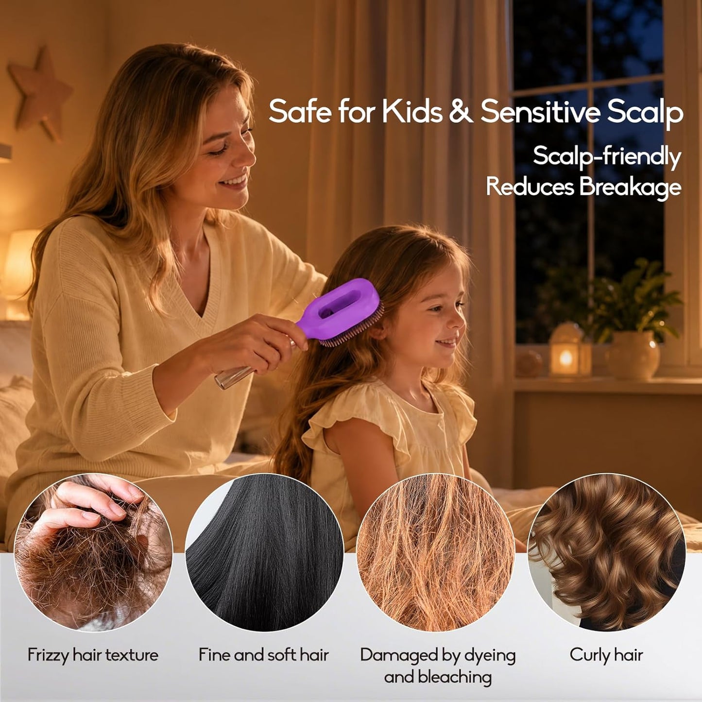 Misting Detangling Hair Brush - Continuous Spray for Curly & Wavy Hair | Frizz Control & Flyaway Smoothing, Purple