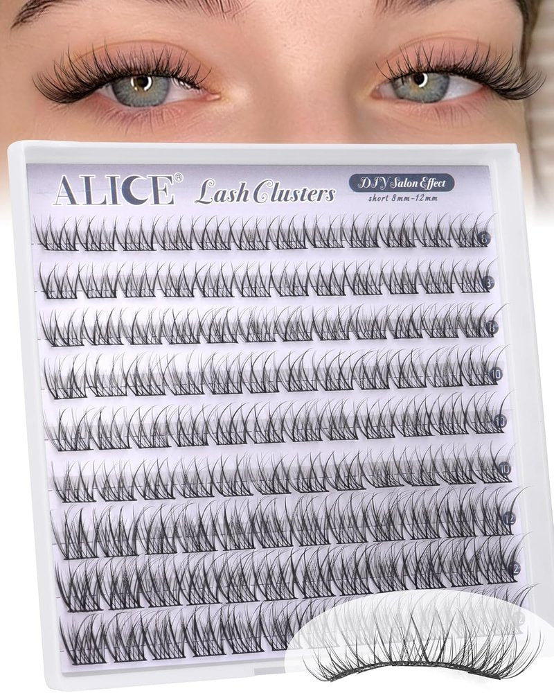 Natural Short Lash Clusters - Wispy 8-12mm Individual Eyelash Extensions | Soft Thin Band C-Curl