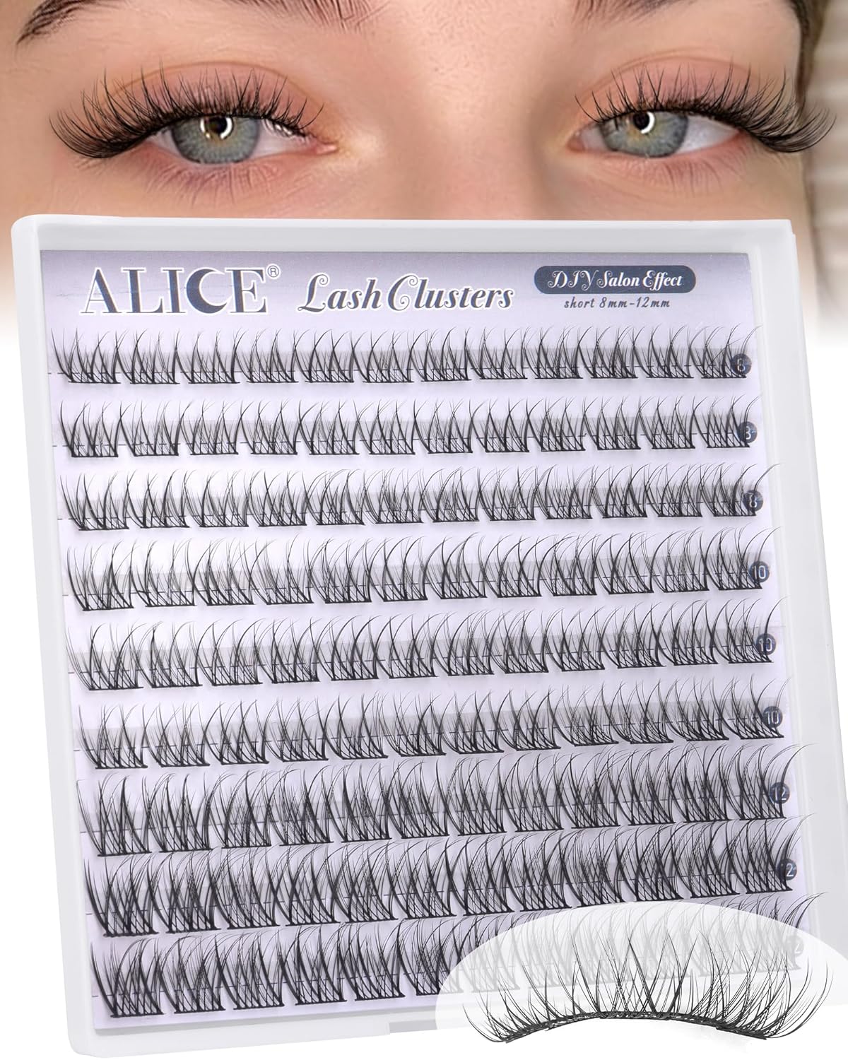 Natural Lash Clusters - Wispy Eyelash Extensions 168pcs | 8-16mm C-Curl, Soft Thin Band for a Natural Look