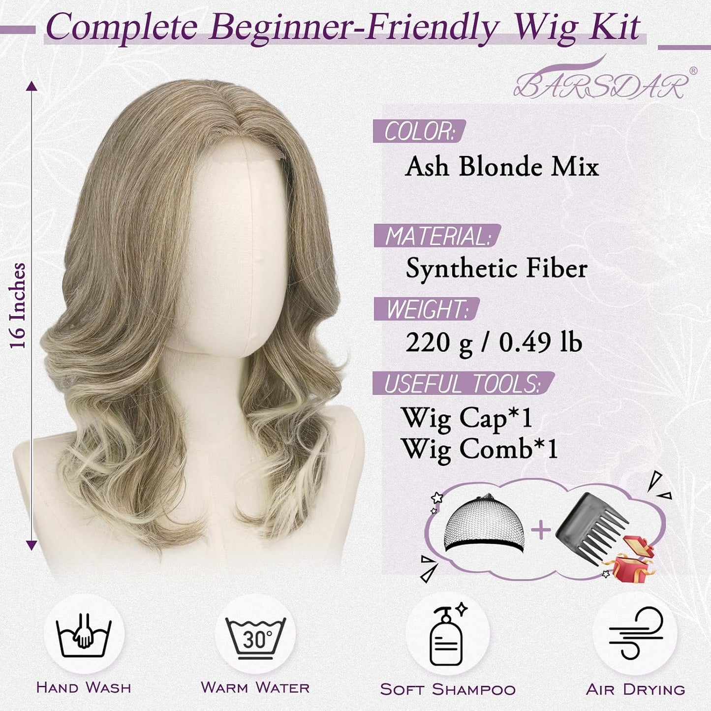 Short Wavy Layered Ash Blonde Wig | Shoulder-Length Body Wave with Face-Framing Bangs