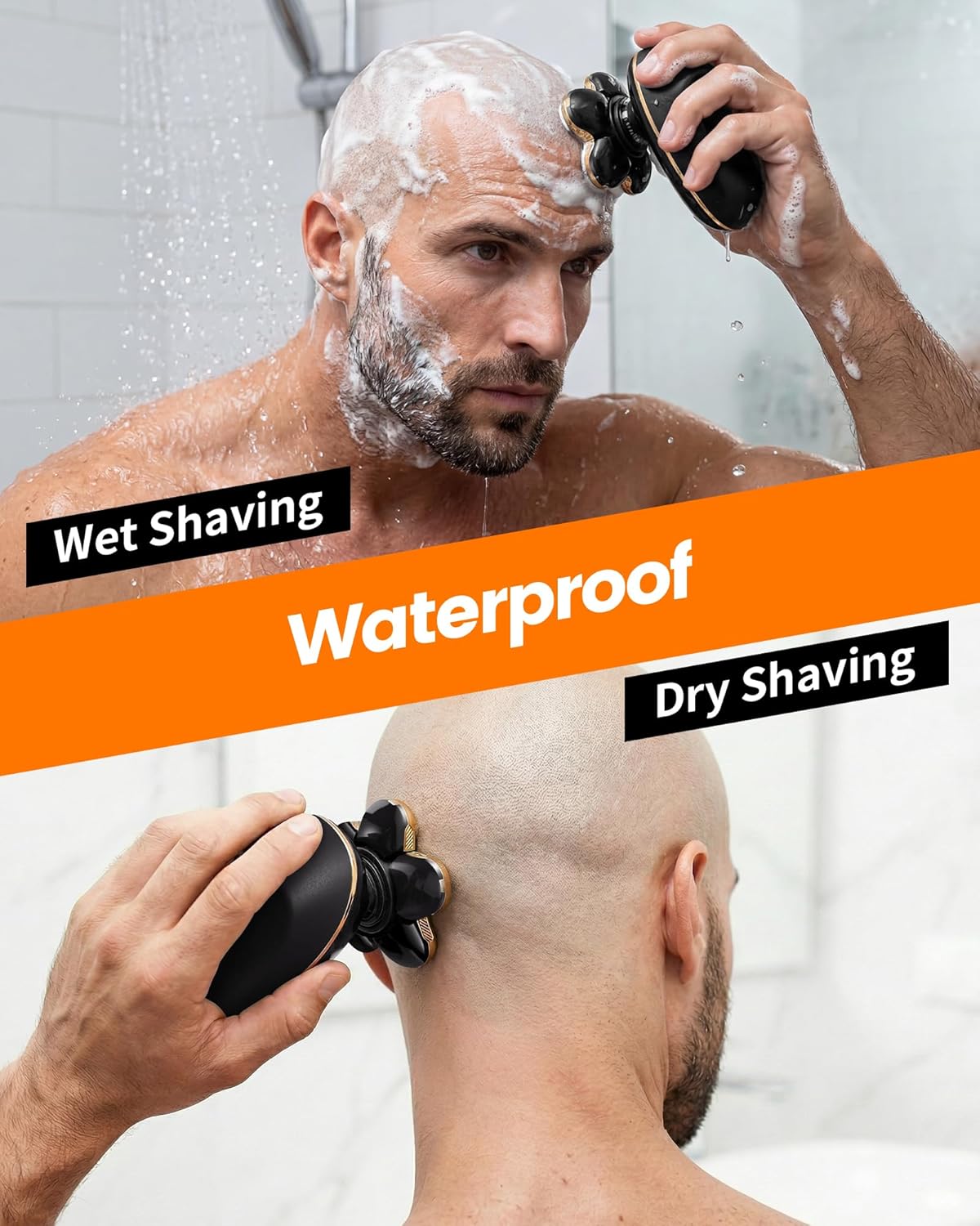 Electric Razor for Bald Men - PRITECH Type-C Charge Shaver with 6 Rotary Blades, Waterproof Grooming Kit | Turbo Speed, LED Display, Black