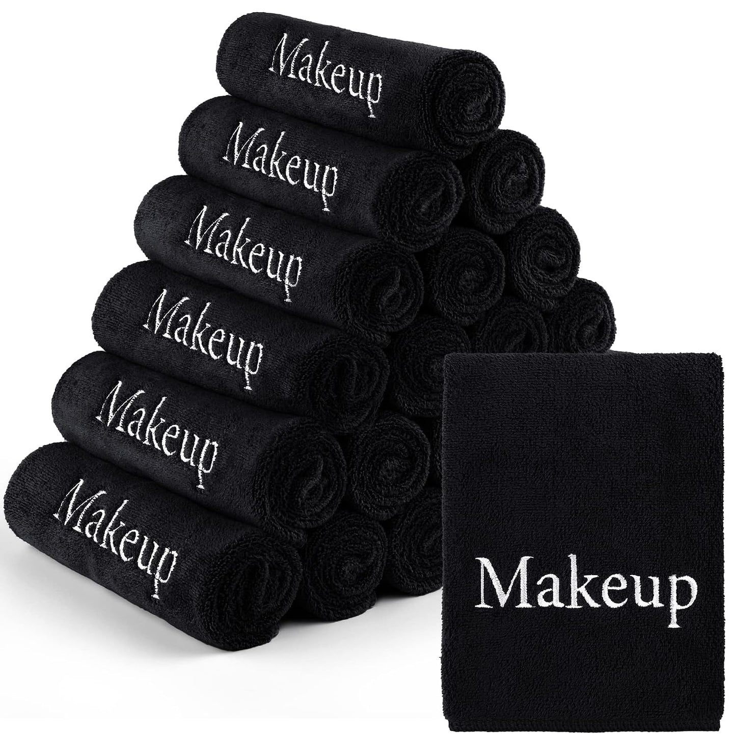 TURSTIN Makeup Remover Towels - 24 Pack Microfiber Facial Cloths | 13x13 Inch, Black, Reusable