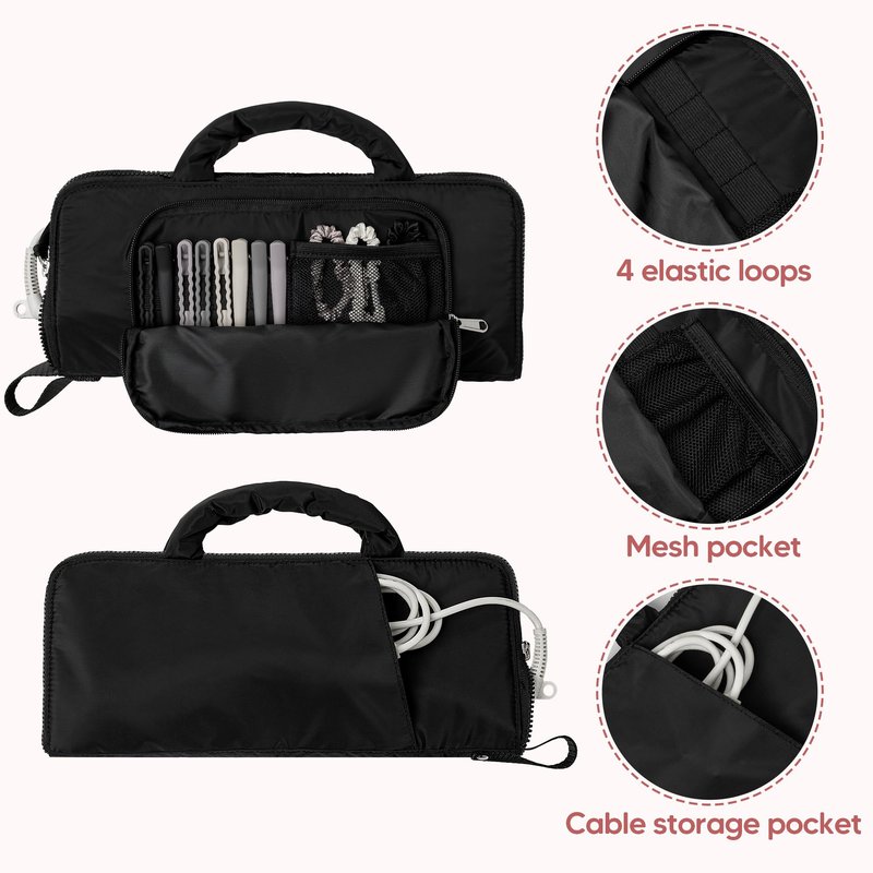 Trahzia Hot Tool Organizer, Heat Resistant Mat, Curling Iron Travel Bag, Hair Styling Tool Storage Case for Hair Straightener, Curling or Flat Iron, Black