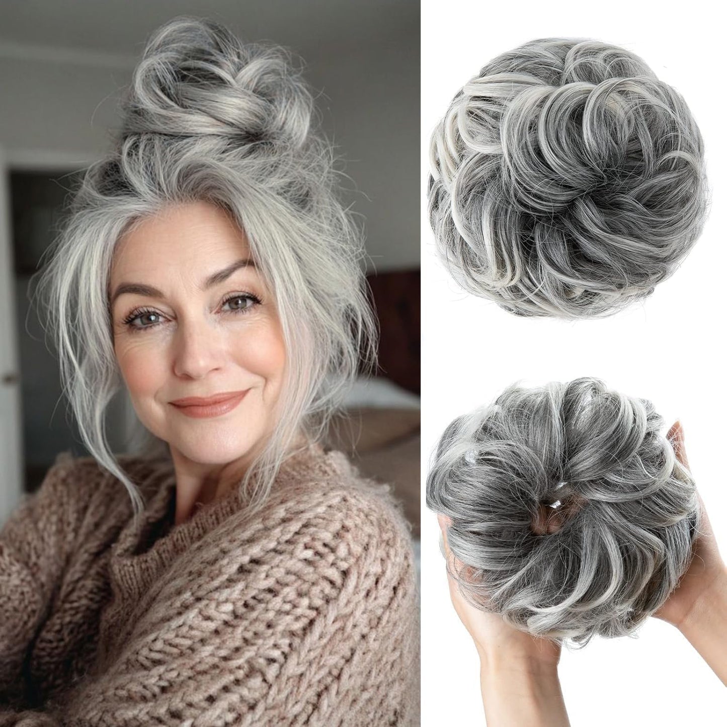 Large Messy Bun Hair Piece - Wavy Curly Synthetic Chignon Ponytail Extensions | Thick Updo for Women - Dirty Blonde