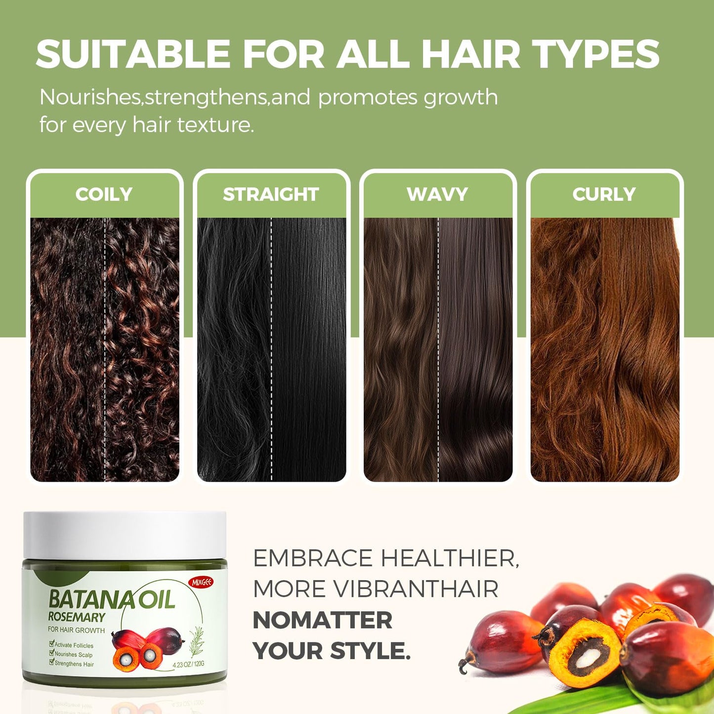 Mixgee Batana Oil Balm for Hair Growth & Thickness, Natural Formula With Batana & Rosemary Oil & Biotin, Promotes Scalp Health for Thicker, Fuller Hair(4.23 OZ)