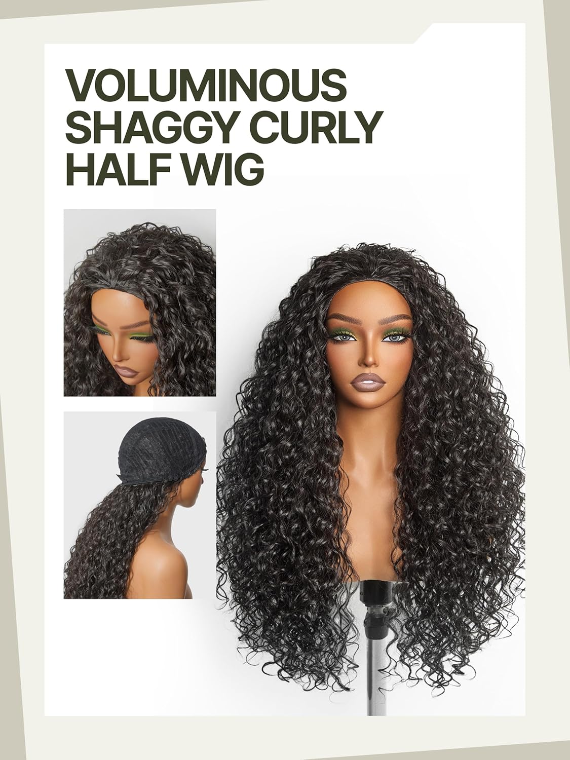 Curly Half Wig - 26 Inch Veralux™ Fiber Blend Headband Wig | 200% Density Natural Black Shaggy Wave