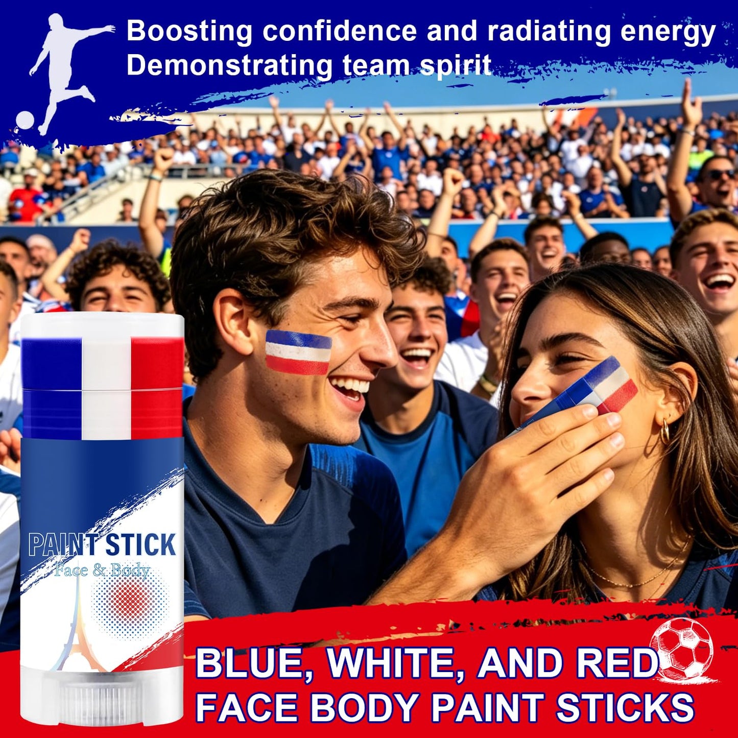 Blue White and Red France Face Body Paint Stick for 2026 World Cup Fan Soccer Baseball Softball Sports Eye Black Stick Makeup (France)