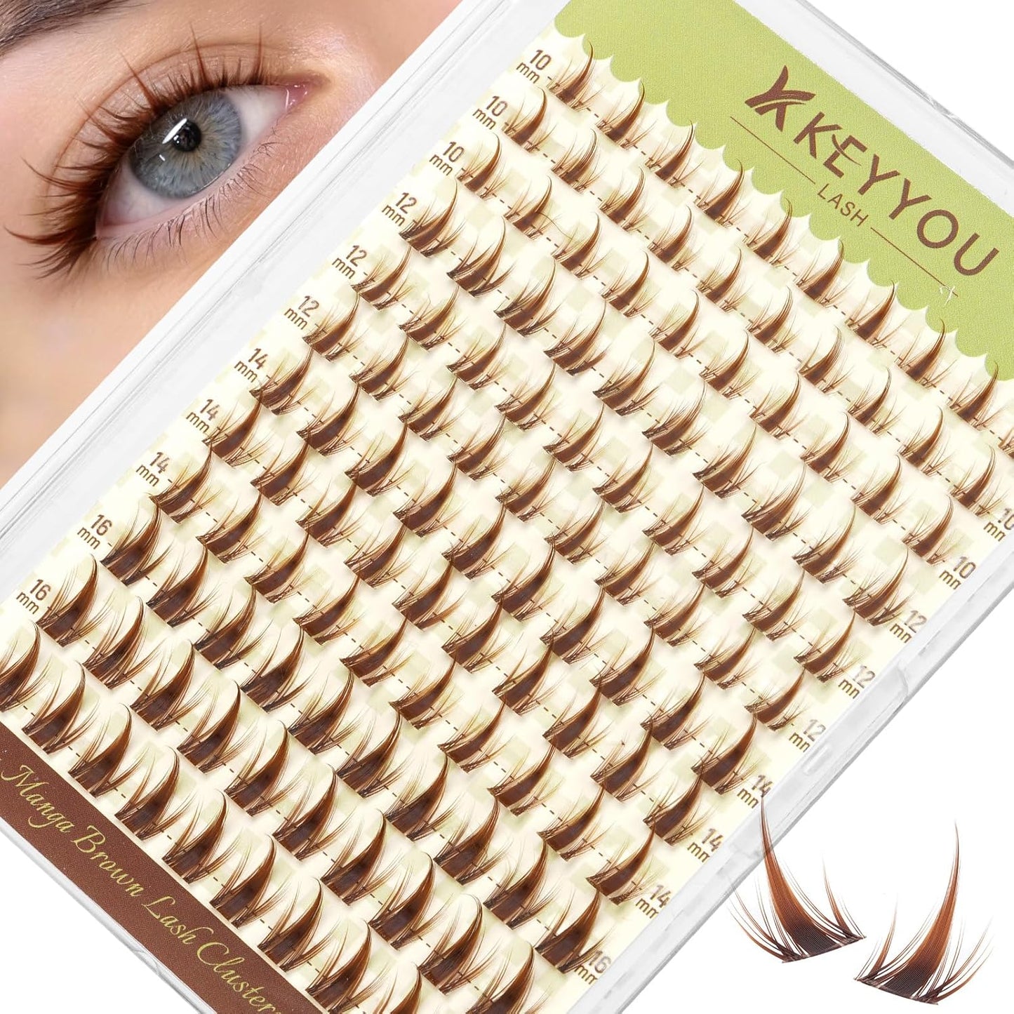 Manga Brown Lash Clusters Kit - Natural Fluffy Individual Eyelash Extensions | DIY Clear Band Lashes with Bond & Seal Glue