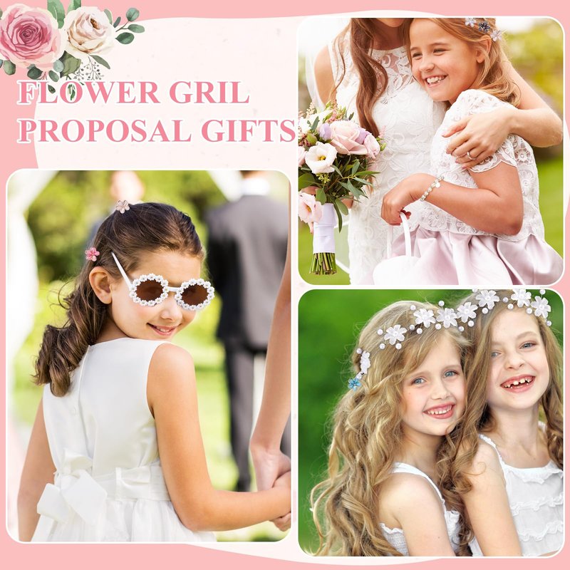30Pcs Flower Girl Proposal Gift Set, Will You Be My Flower Girl Gift Including Bags Sunglasses Makeup Bag Headband Bracelet Diamond Pen Hair Accessories Card for Wedding Engagement Bridal Shower Party