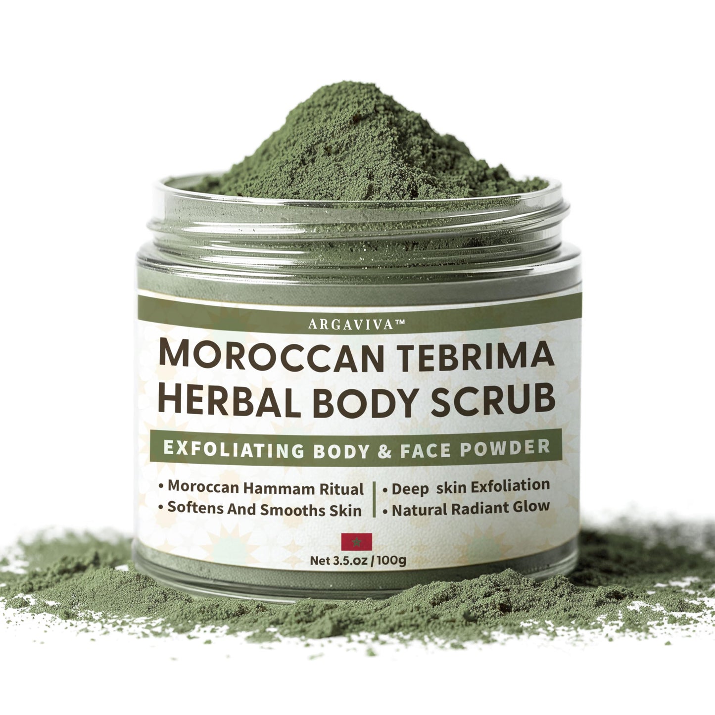 Moroccan Tebrima Herbal Exfoliating Body Scrub Powder | Natural Body Exfoliator for Women & Men, Gentle Bikini Exfoliating Scrub with Nila, Henna, Rose & White Clay for Smooth, Glowing Skin