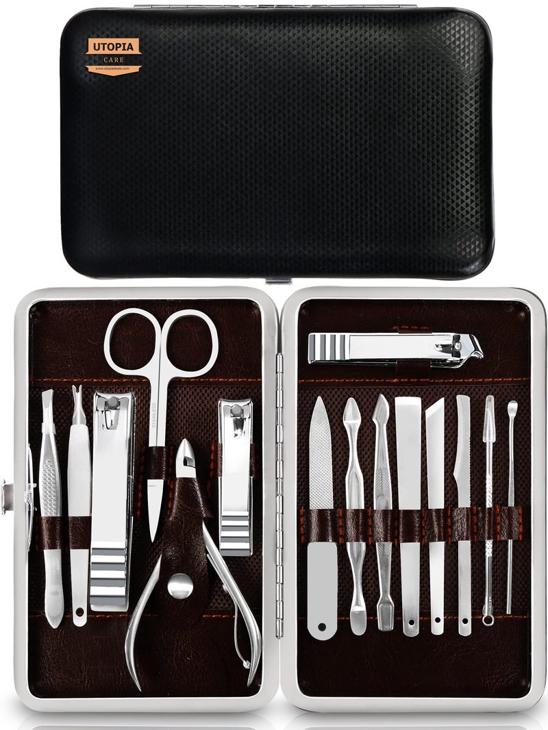 Utopia Care, Manicure Kit for Women and Men, Manicure Set with Nail Clippers, Nail Kit Includes Fingernail, Toenail Clippers,16Pcs Pedicure Kit Stocking Stuffers with Travel Case, Silver