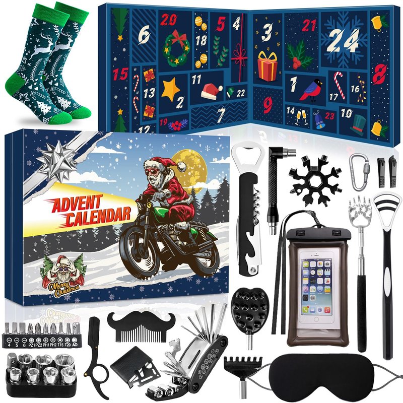 MOVINPE Gadget Advent Calendar for Men Teenage Boys 2025 Christmas, Gadgets Tools Funny Socks, Gua Sha Facial Tools, Paracord Survival Bracelet, 24 Days Gifts for Son, Boyfriend, Husband, Dad