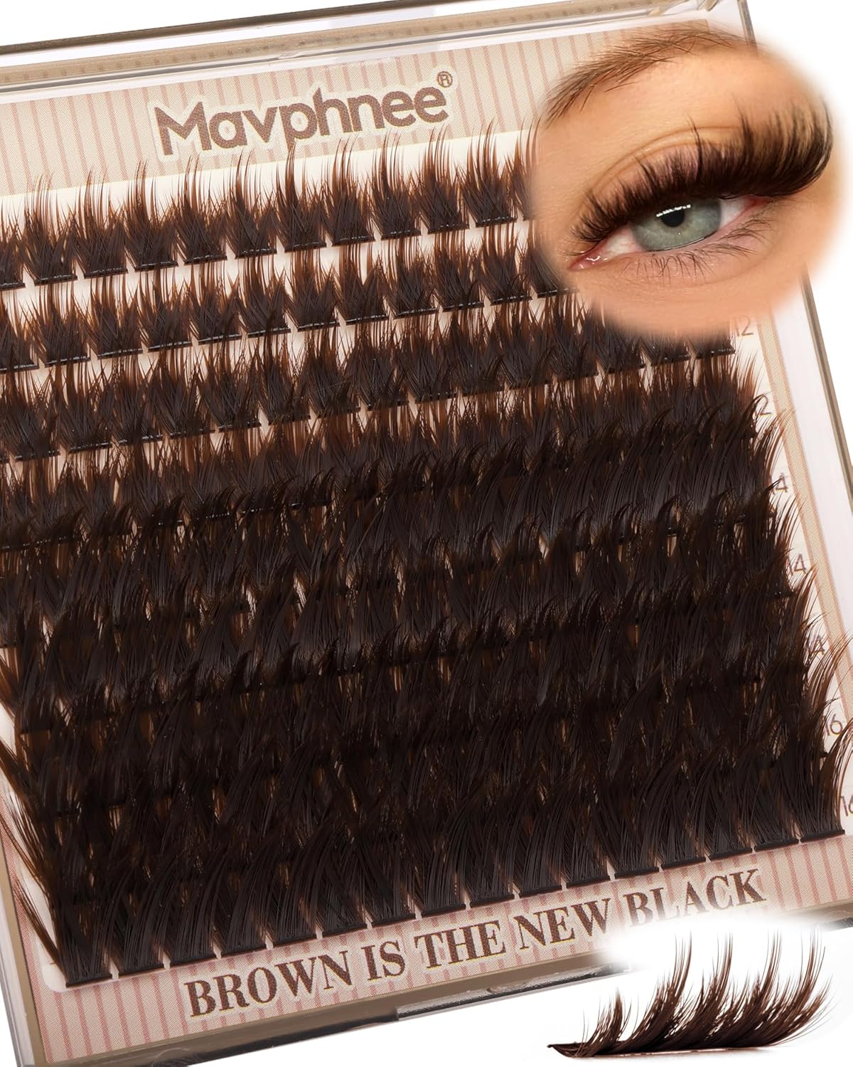 Anime Cluster Lashes - Brown Wispy Eyelash Extensions | C-Curly Spiky Manga DIY Pack (108 Pcs, 10-16MM)