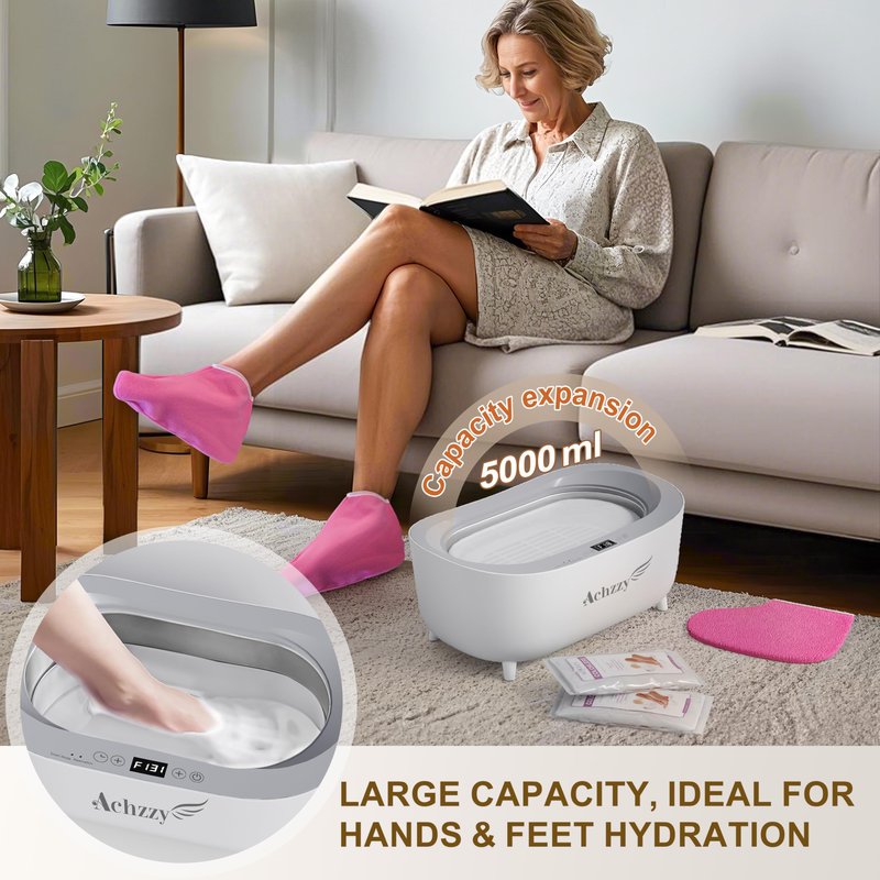 Achzzy Paraffin Wax Machine for Hands and Feet, 5000ml Professional Wax Warmer with Temperature Control, Smart Heating, Stainless Steel Inner Pot, Moisturizing Hot Wax Bath with Unscented Refills