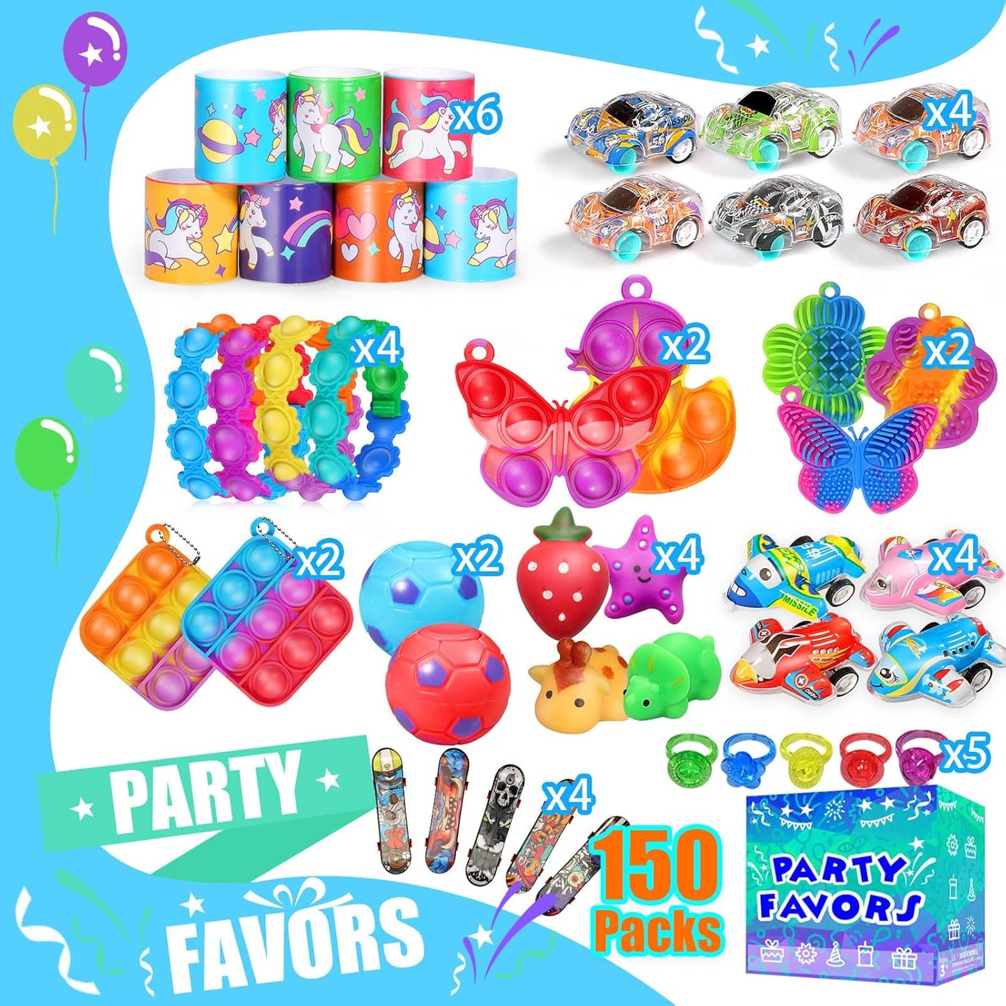 Fidget Toys Bulk - 150-Pack Party Favors for Kids 8-12 | Classroom Prizes & Goodie Bags