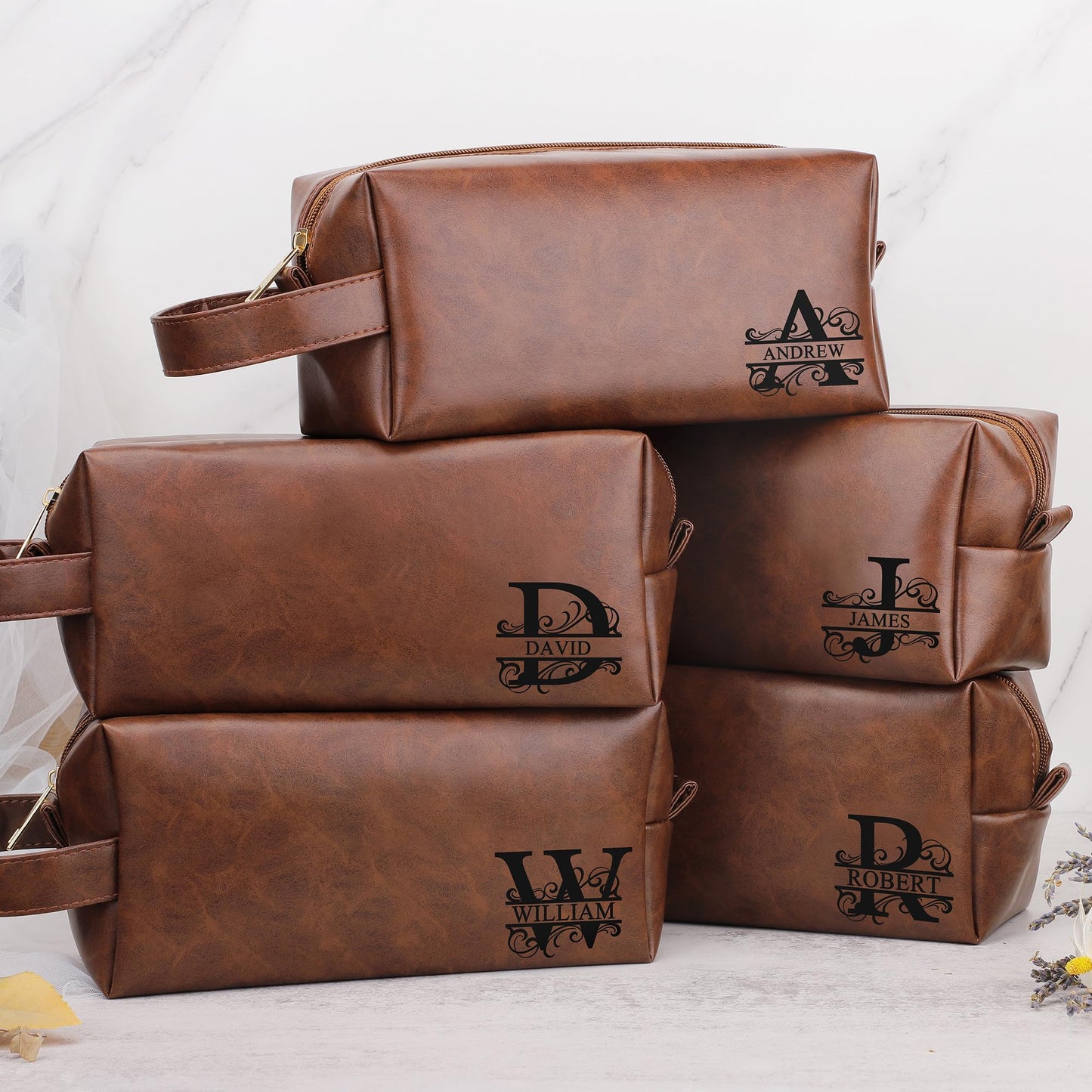 Mens Toiletry Travel Bag Initial J, Personalized Leather Toiletry Bag for Men, Anniversary Christmas Valentines Fathers Day Birthday Gifts for Husband Dad Grandpa Brother