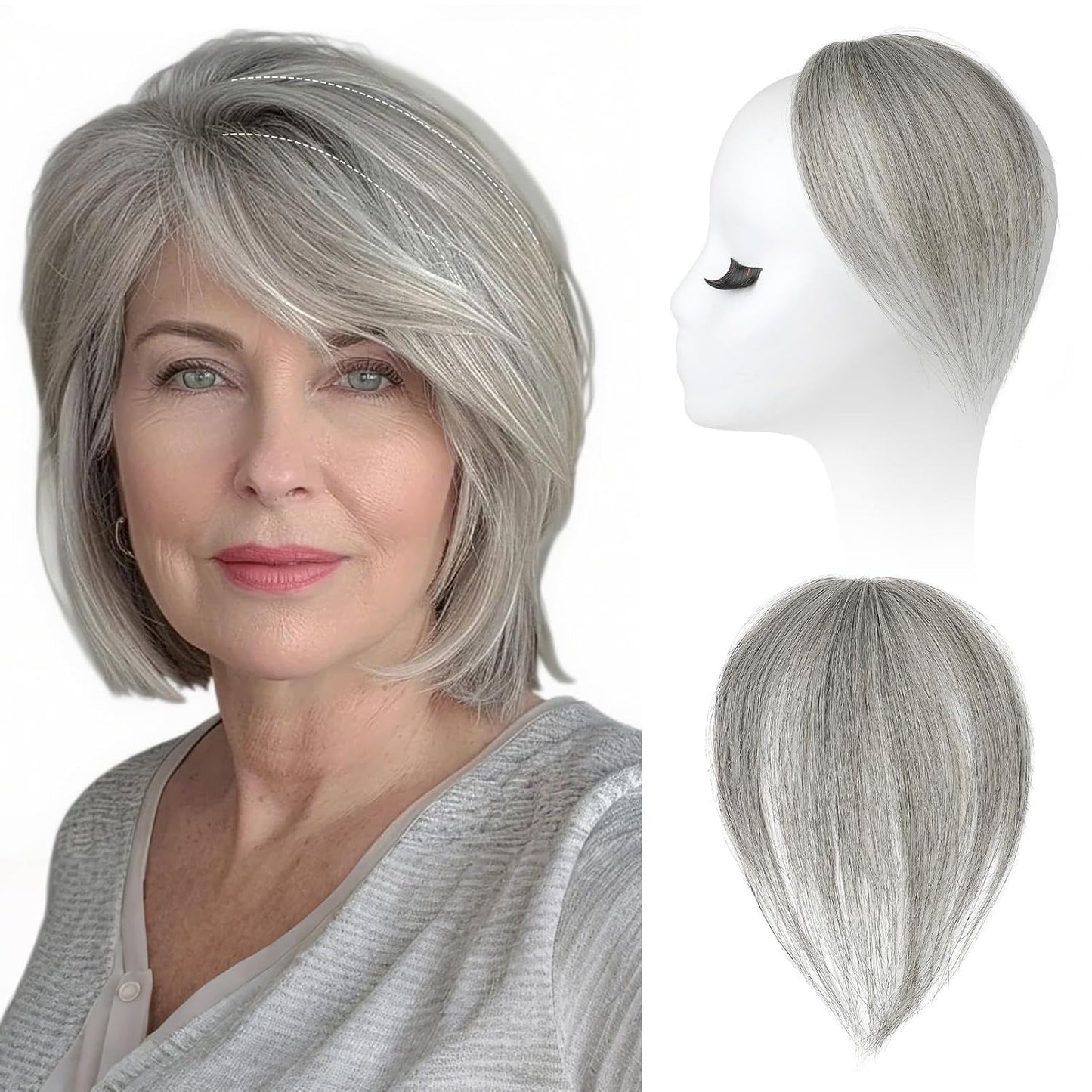 REECHO Clip-In Hair Volumizer - Short Thick Extensions for Thin Hair | Platinum Blonde with Black Strands, 8 Inch