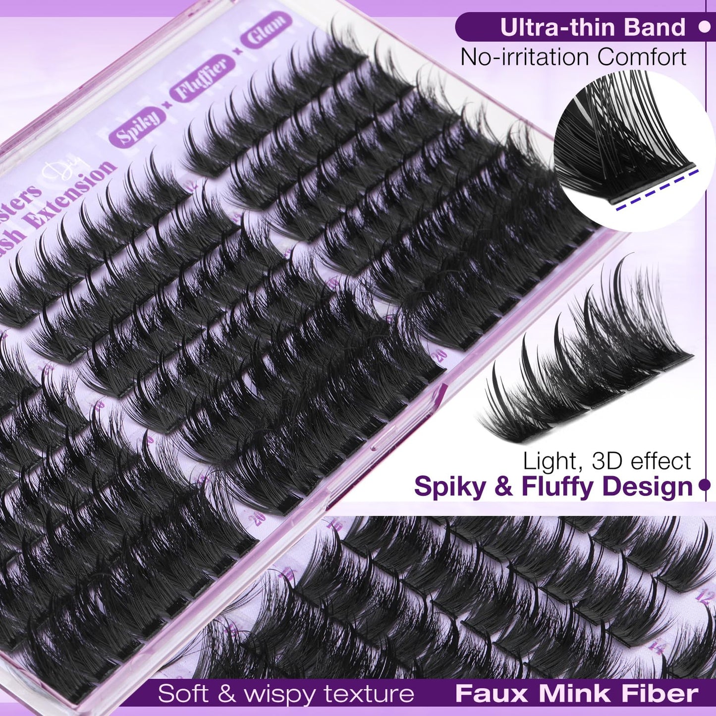 Manga Lash Clusters with Spikes Wispy Anime Eyelash Clusters Fluffy Fairy Lash Extensions Soft Thin Band D Curl Individual Lashes DIY Lash Extension 12-20mm by Yawamica