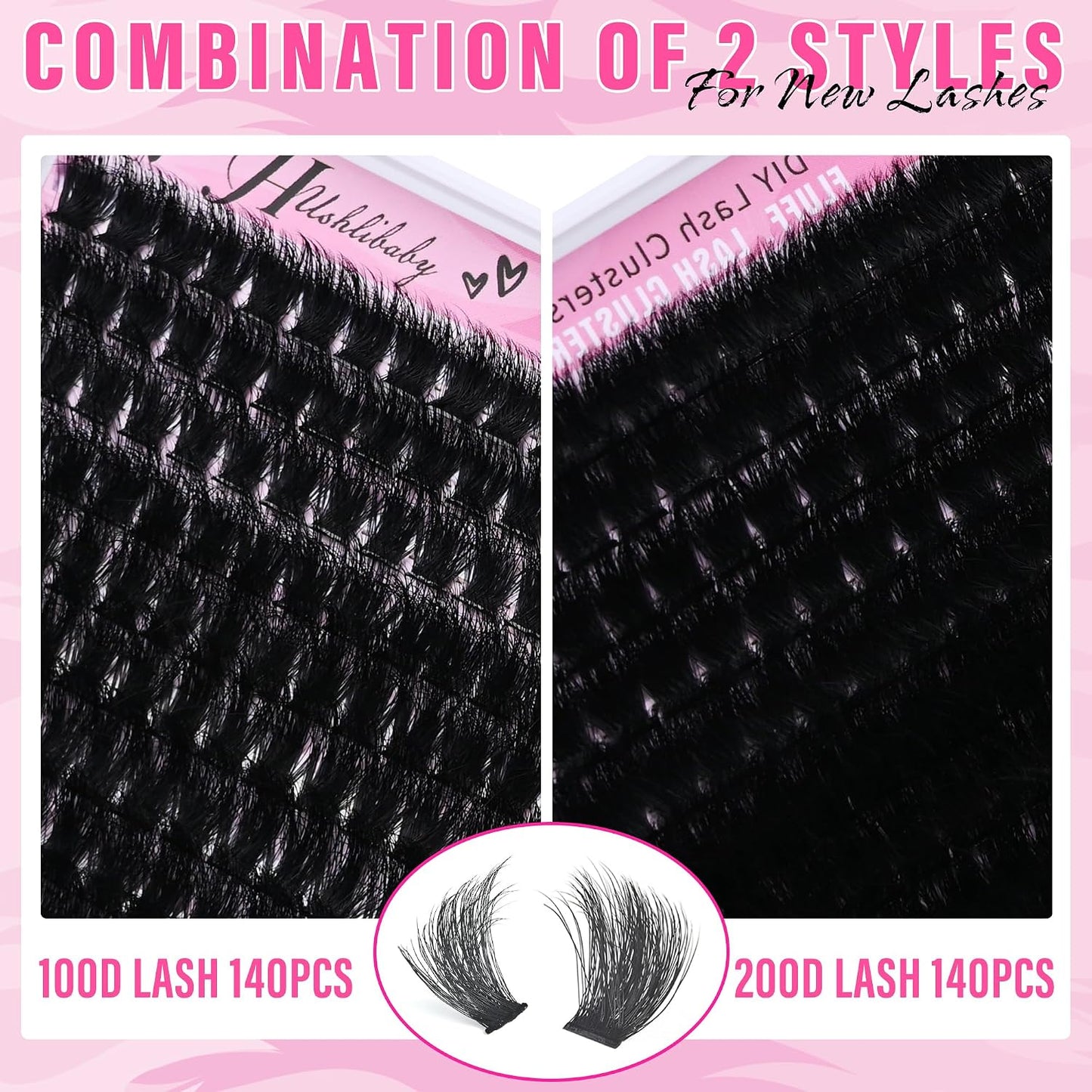 Lash Clusters - 100D & 200D Mega Thick Wispy Volume Lashes | 12-22mm, 280 Pcs Plant Fiber DIY Eyelash Extensions