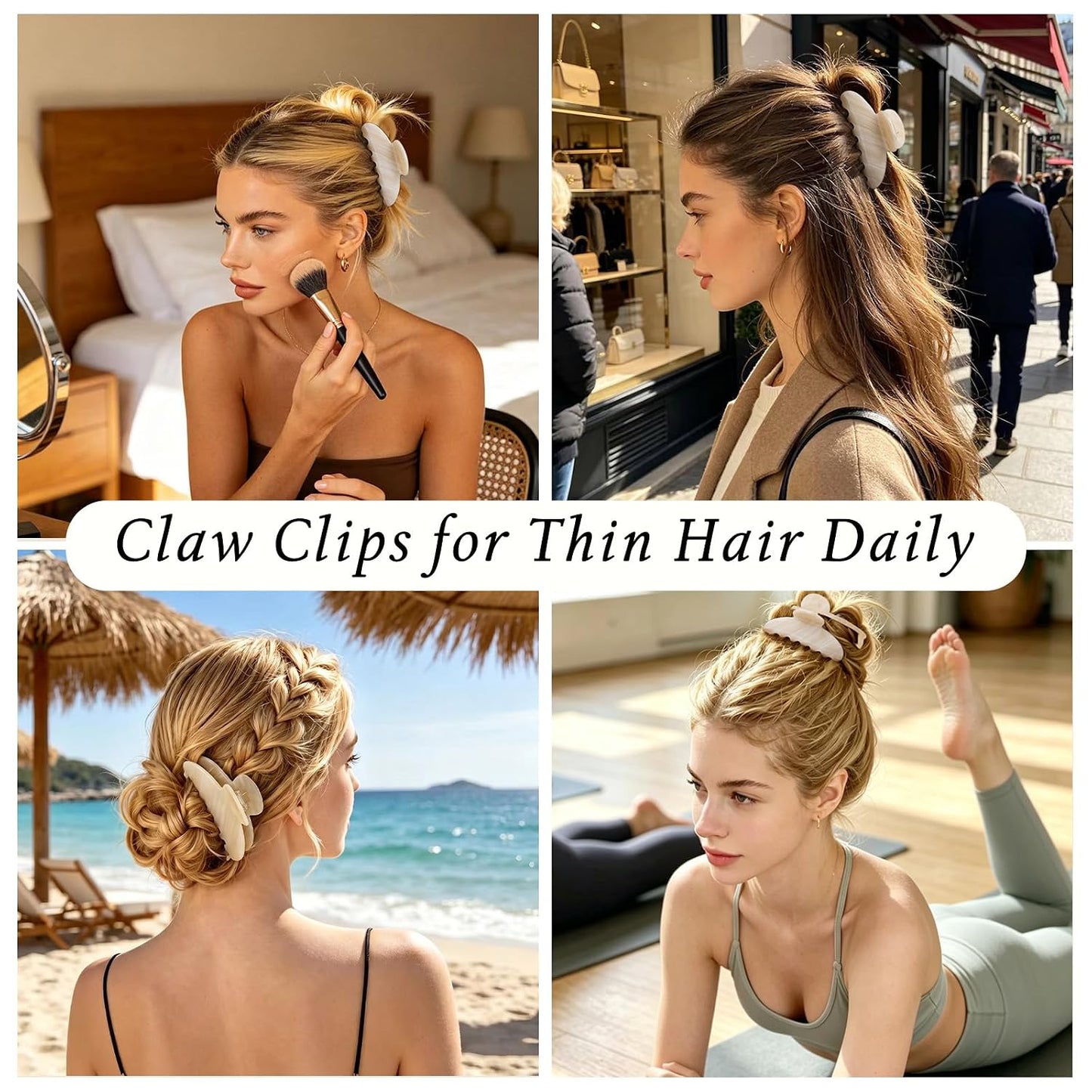 Large Claw Clip for Thin & Thick Hair - Cute Acetate French Hair Clip for Secure Updos | Cream White, 4.3 Inch