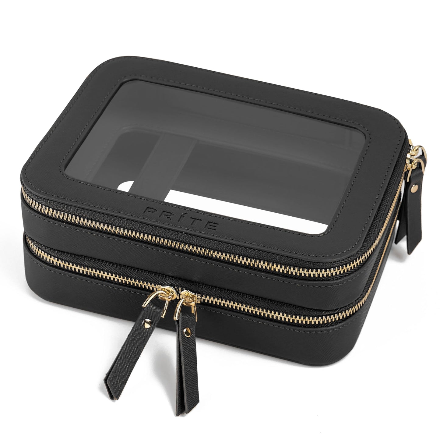 Prite Double Layer Clear Makeup Bag Travel Cosmetic Organizer for Women