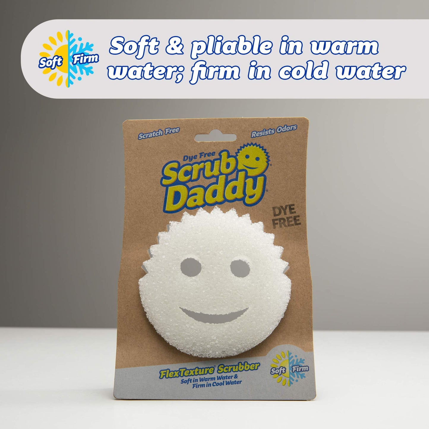 Scrub Daddy Sponge - Dye Free - Scratch-Free Scrubber for Dishes and Home, Odor Resistant, Soft in Warm Water, Firm in Cold, Deep Cleaning, Dishwasher Safe, Multi-use, 1ct (2 Pack)