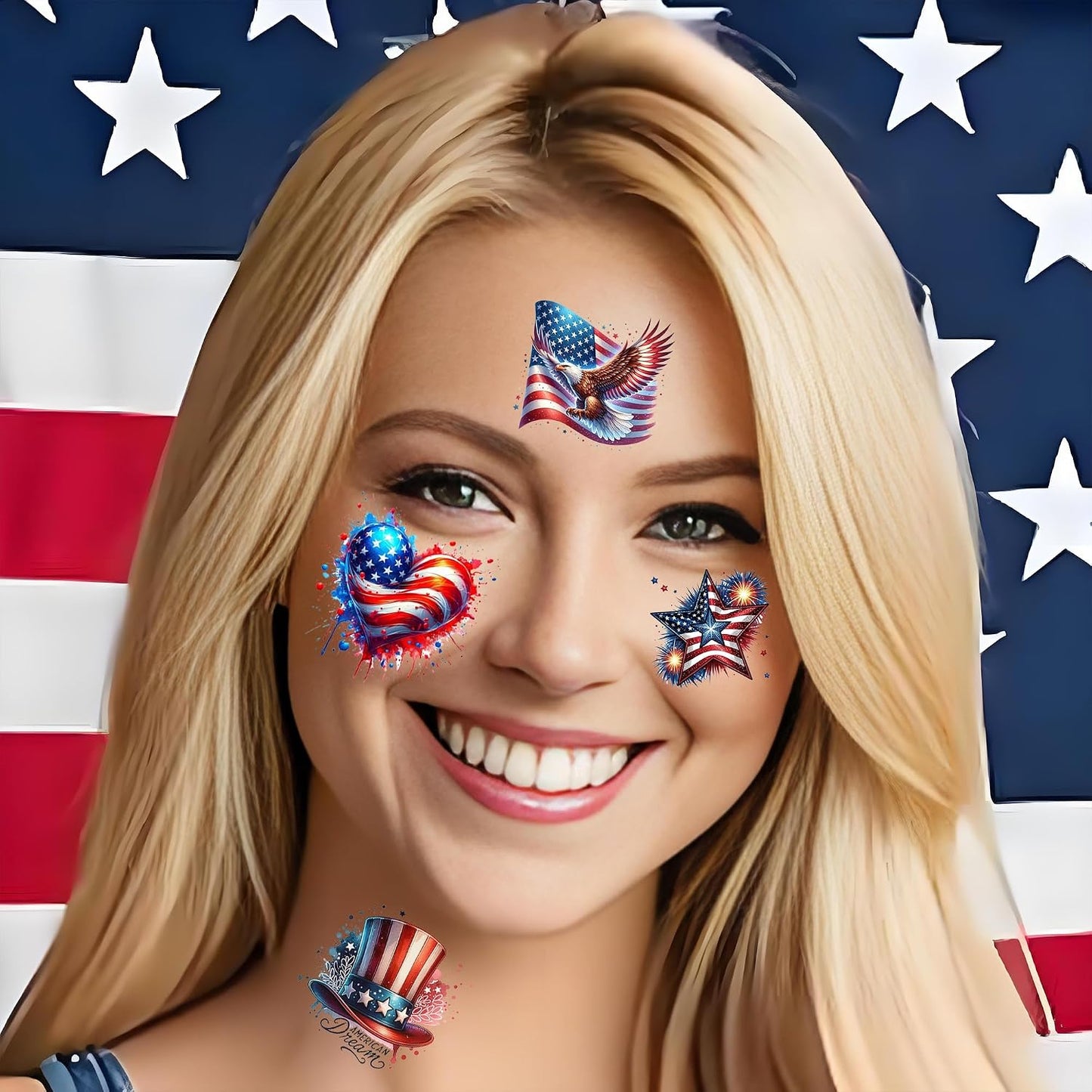 American Patriotic Temporary Tattoos - 49 PCS Red, White & Blue USA Flag Designs for 4th of July Celebrations | Party Favors & Decorations