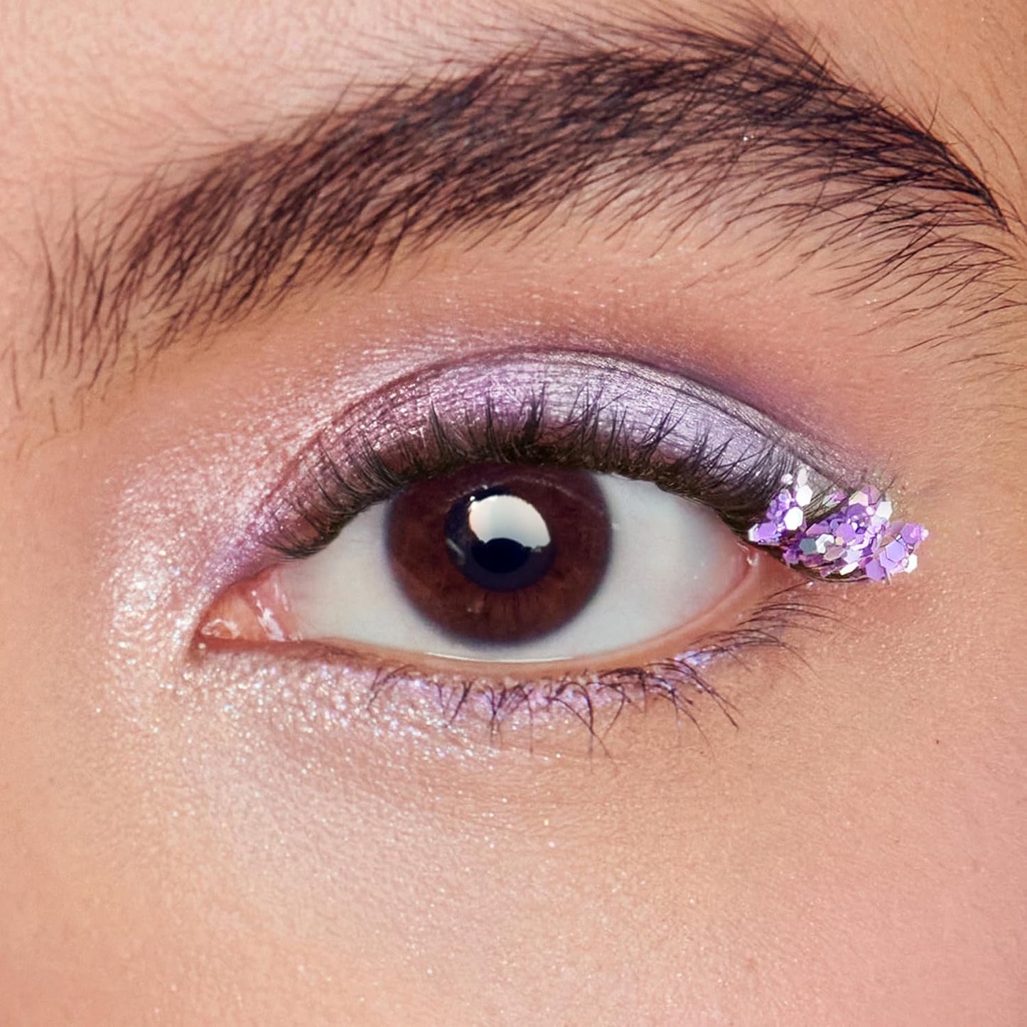 Press On Self Adhesive Eyelashes - Natural Volume 8mm-10mm Lashes with Purple Glitter | 12 Lash Clusters & Mini Applicator