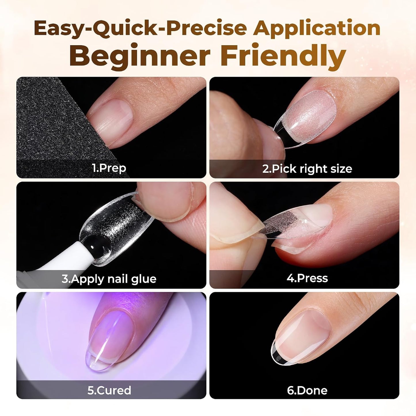 Short Oval Almond Fake Nails - 504pcs Press-On Gel Nail Tips for Home DIY & Salon | 12 Sizes Available
