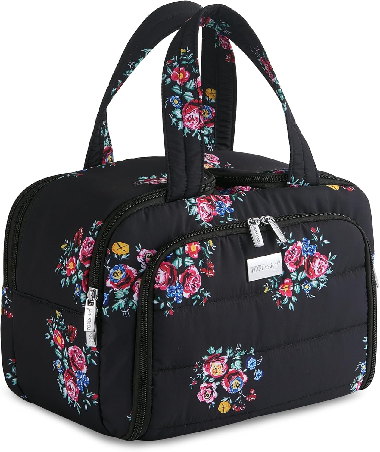 Travel Toiletry Bag for Women - Large Lightweight Puffer Makeup Organizer with Handle | Black