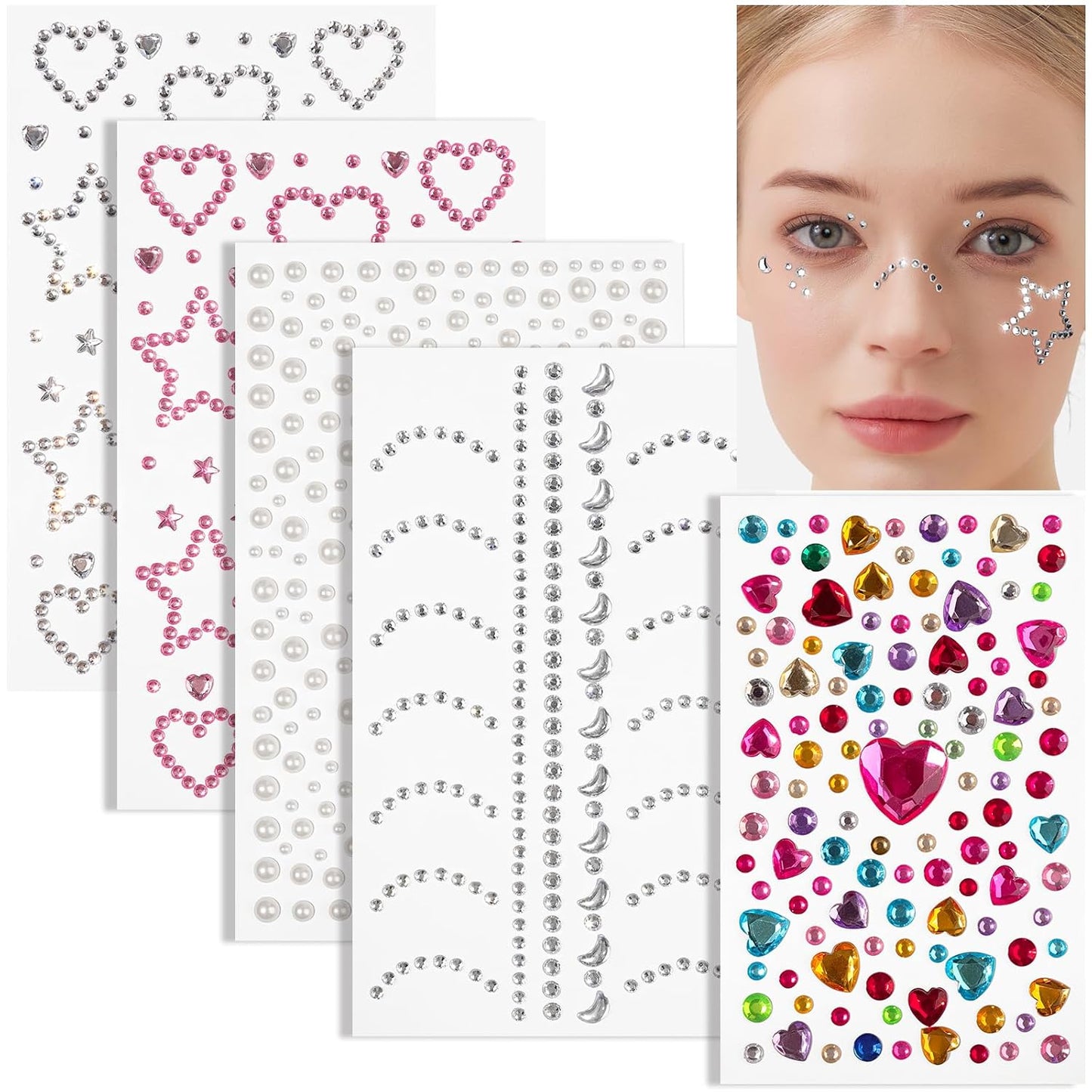 4th of July Star Face Gems - Self-Adhesive Rhinestone Stickers for Women | Festive Face, Body & Hair Accessories