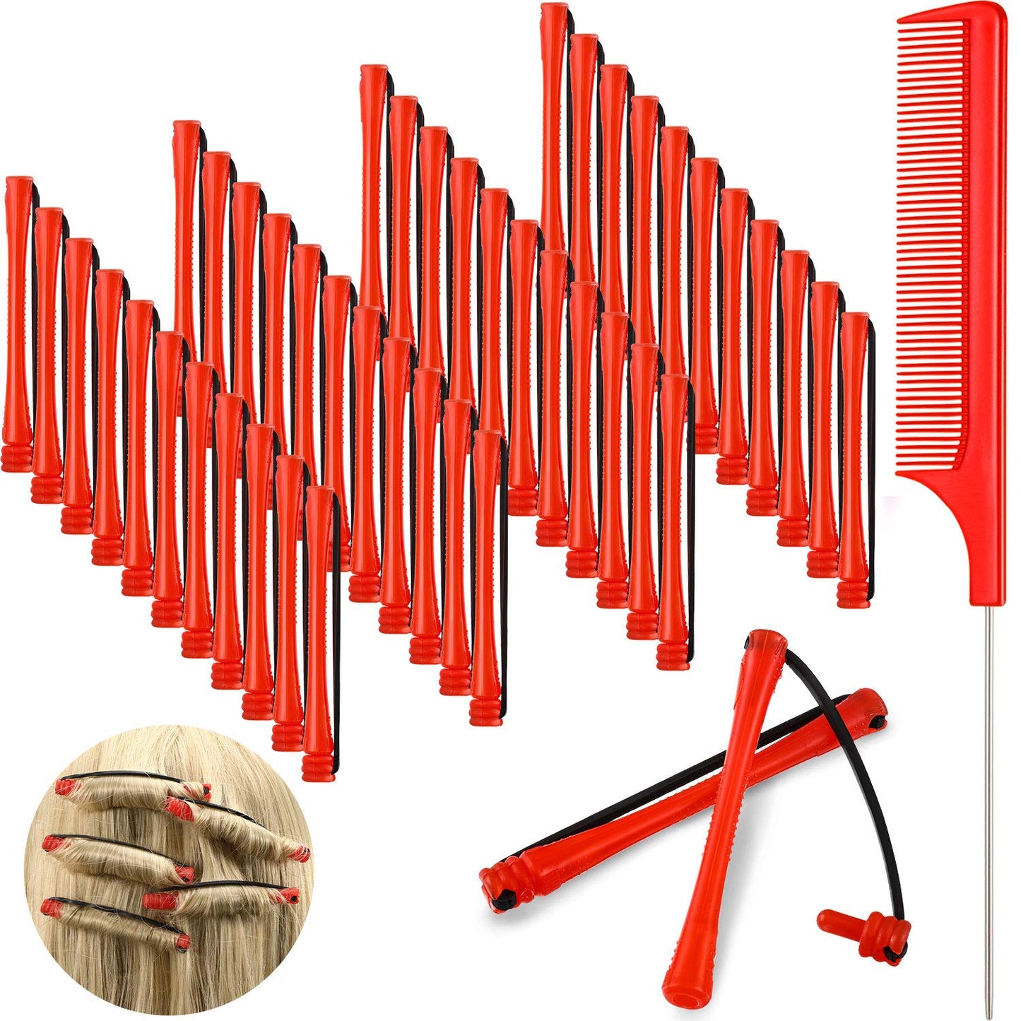 48 Pieces Hair Perm Rods - Short Cold Wave Curling Rollers with Steel Pintail Comb | 6 Sizes, 6 Colors