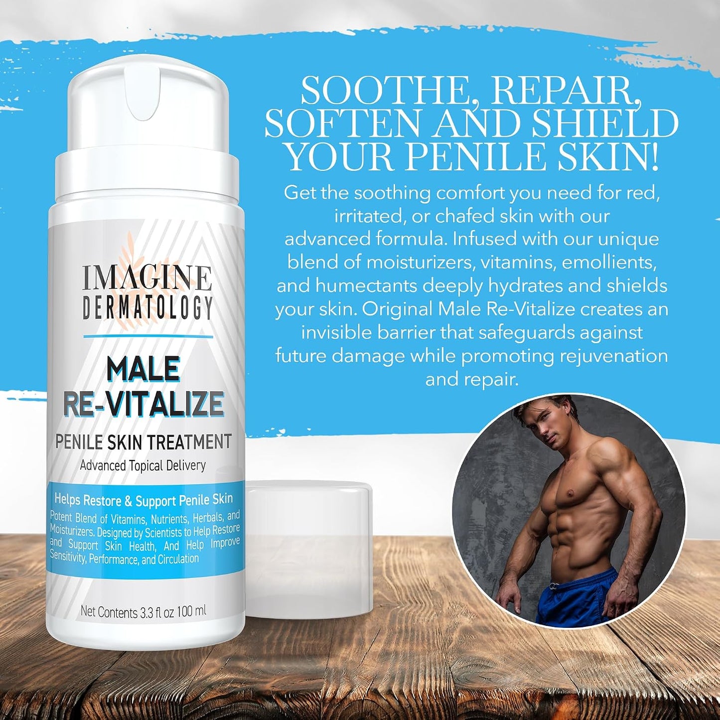 Male Re-Vitalize Penile Health Relief Cream - Soothe & Protect Irritated Skin | TSA Compliant 3.3 fl oz
