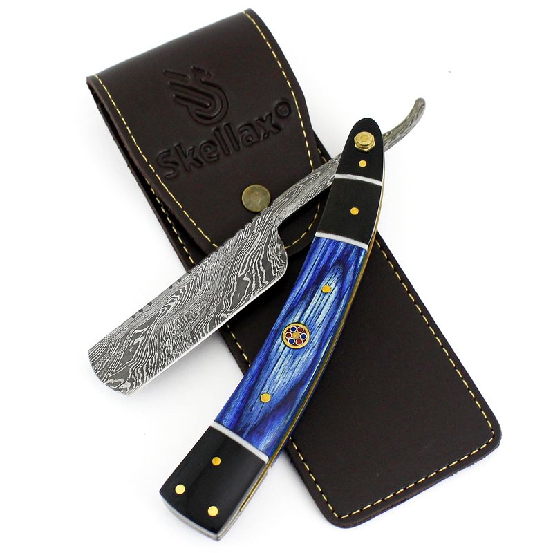 Damascus Straight Razor - Custom Shaving Blade for men - Damascus Steel Barber Approved - Straight Edge Razor For Men - Mens Shaving Razor Kit -Travel Case - Best Gift Set For Him