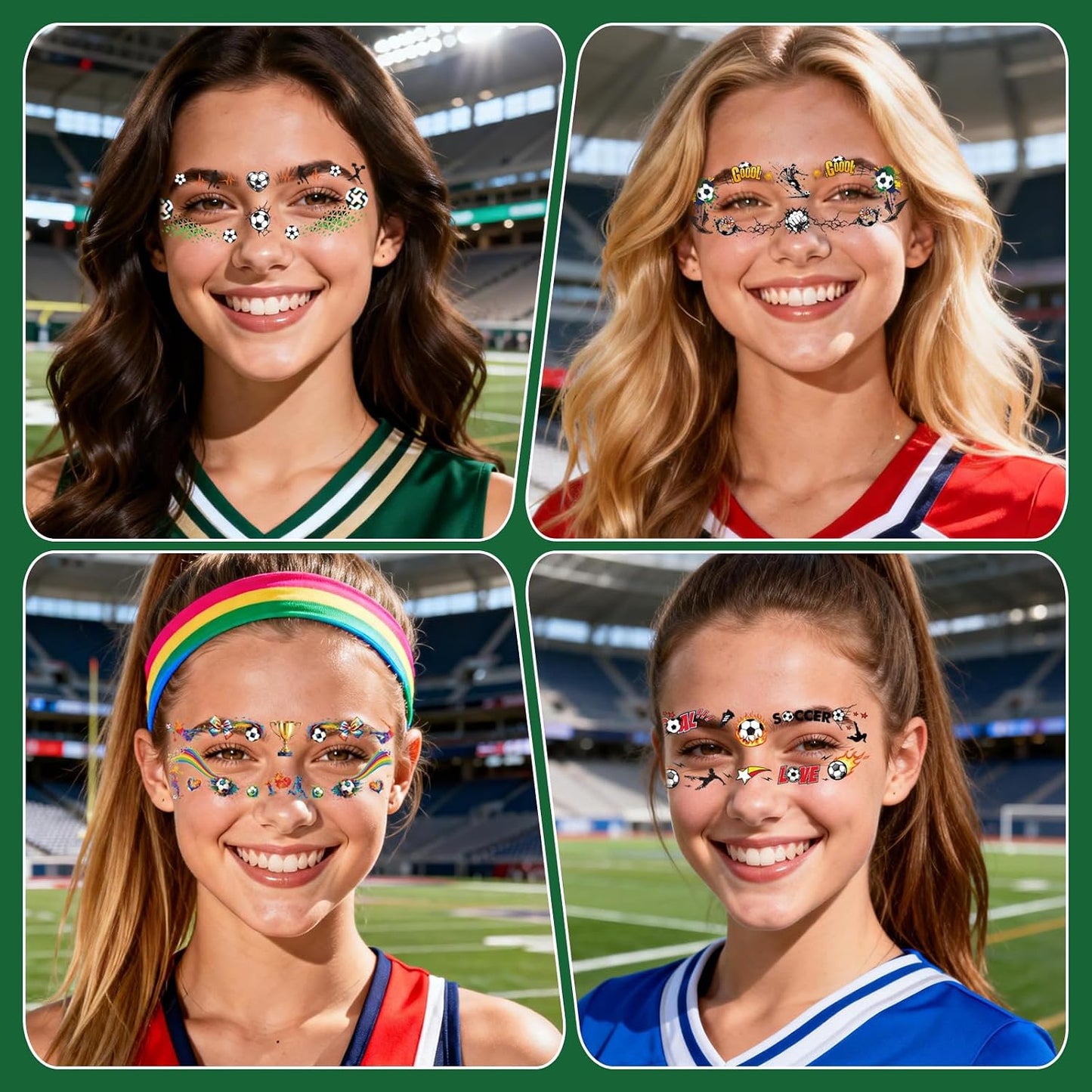 Soccer Temporary Tattoos - Waterproof Cartoon Face Stickers | 6 Fun Styles for Party Makeup