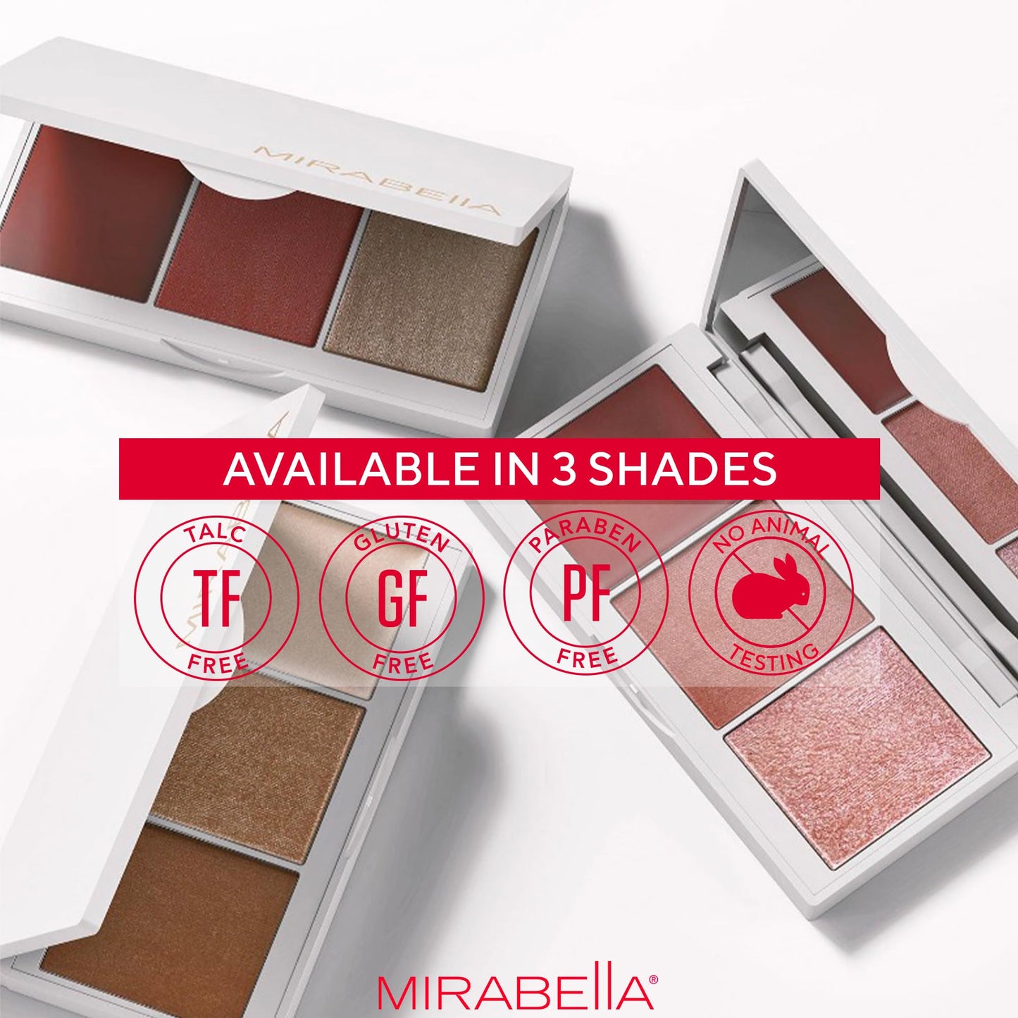 MIRABELLA - Opulent Pro Face Trio Powder and Cream Blush Palette with Powder Highlighter & Cream Blush, Lightweight Buildable 3-in-1 Highlighters Makeup for a Sculpted Look, All Skin Types