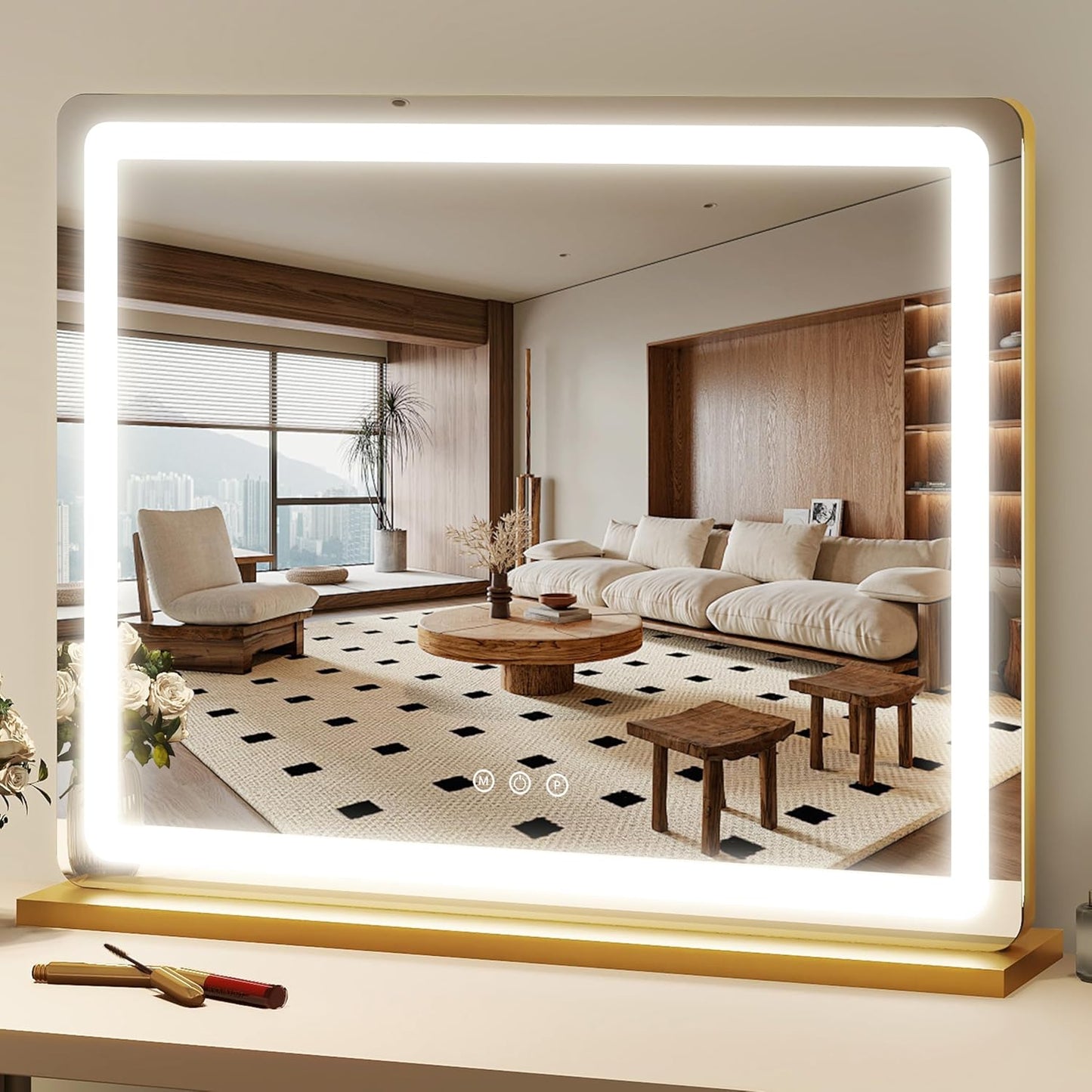 FENNIO LED Vanity Mirror with Lights - 23" x 18" Hollywood Makeup Mirror | 3 Color Modes & Adjustable Brightness, Gold Finish