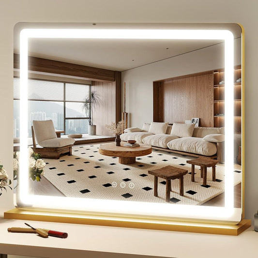 FENNIO LED Vanity Mirror with Lights - 23" x 18" Hollywood Makeup Mirror | 3 Color Modes & Adjustable Brightness, Gold Finish