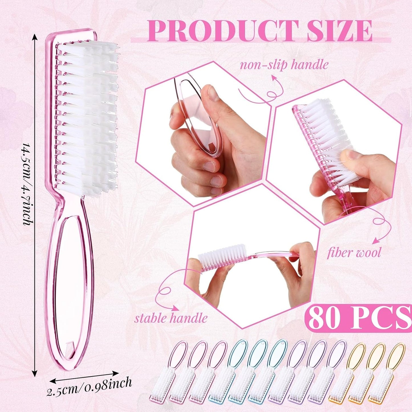 Nail Brushes for Cleaning - Ergonomic Handle Grip Pedicure Scrubbing Tool | Multicolor Set of 12