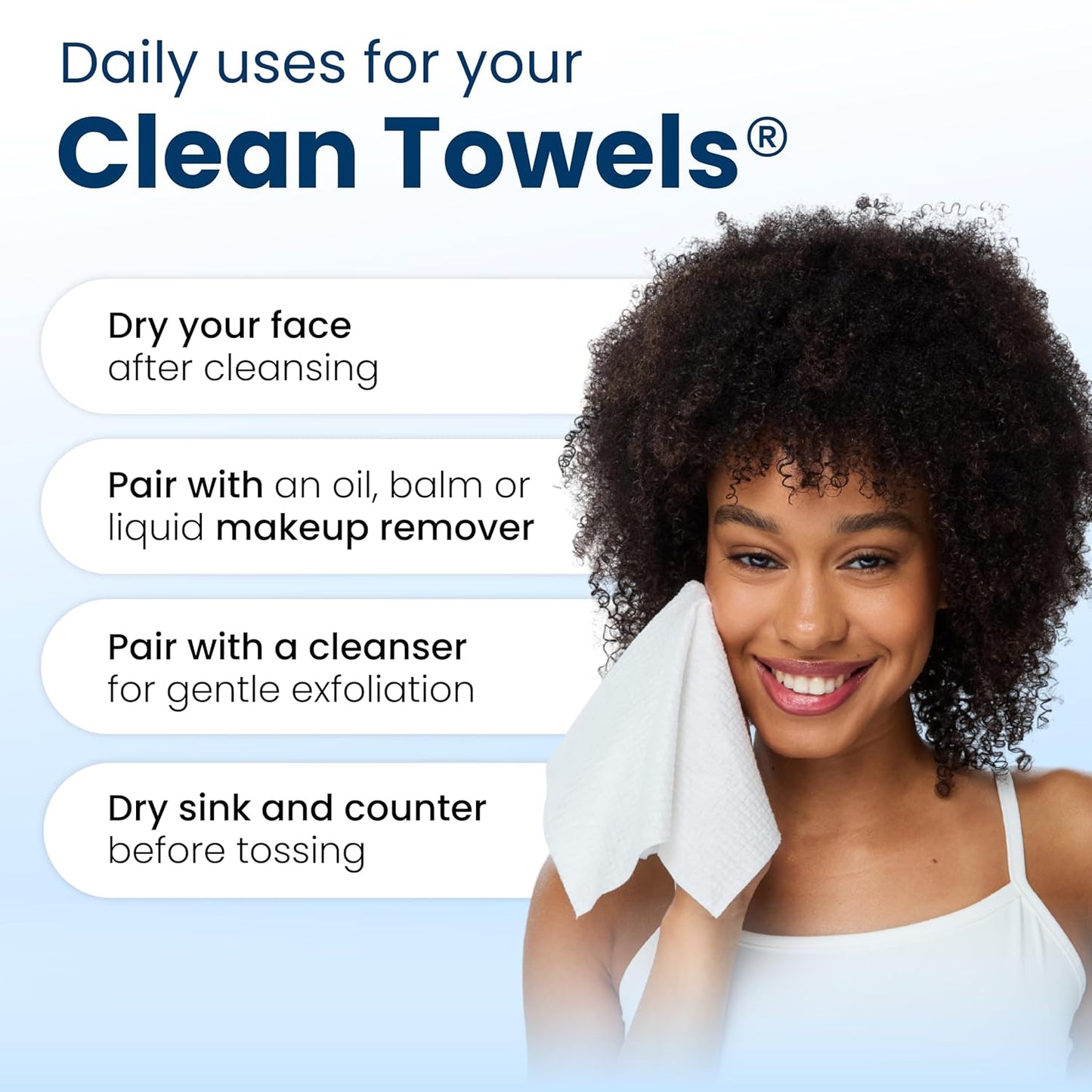 Clean Skin Club Clean Towels XL® - 100% Biobased Disposable Face Towels | Ultra Soft Makeup Remover, 50 Ct